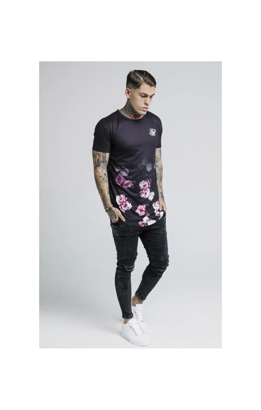 SikSilk S/S Oil Paint Fade Curved Hem Tee – Black sold by Siksilk product image thumbnail 3