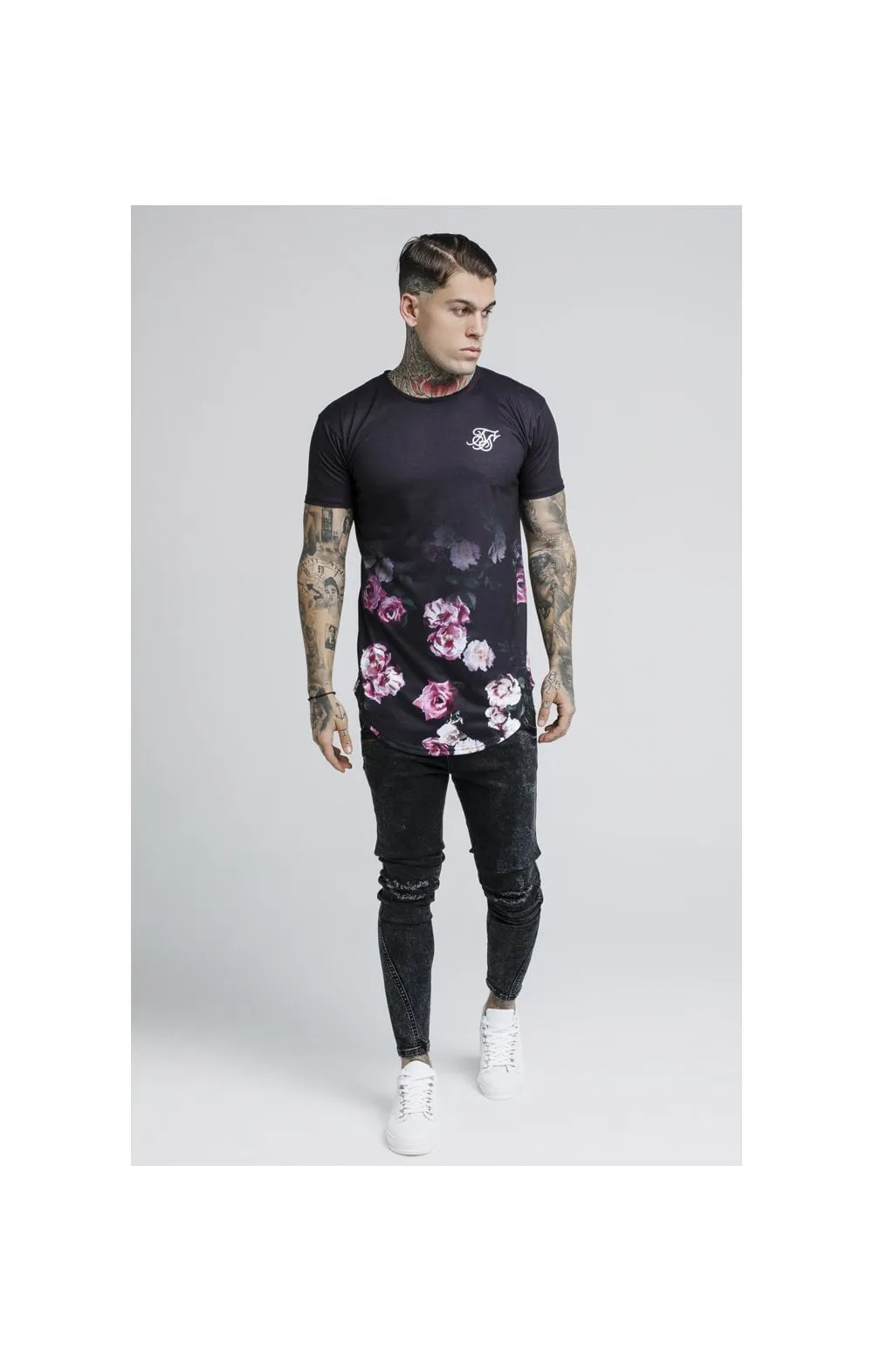 SikSilk S/S Oil Paint Fade Curved Hem Tee – Black sold by Siksilk product image thumbnail 4