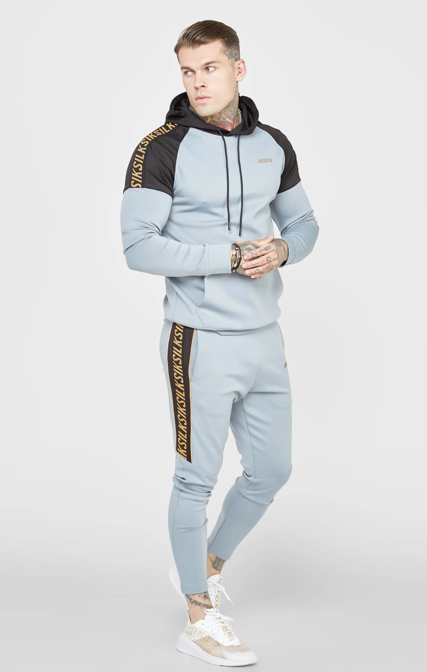 Grey Sports Panelled Overhead Hoodie sold by Siksilk product image thumbnail 4