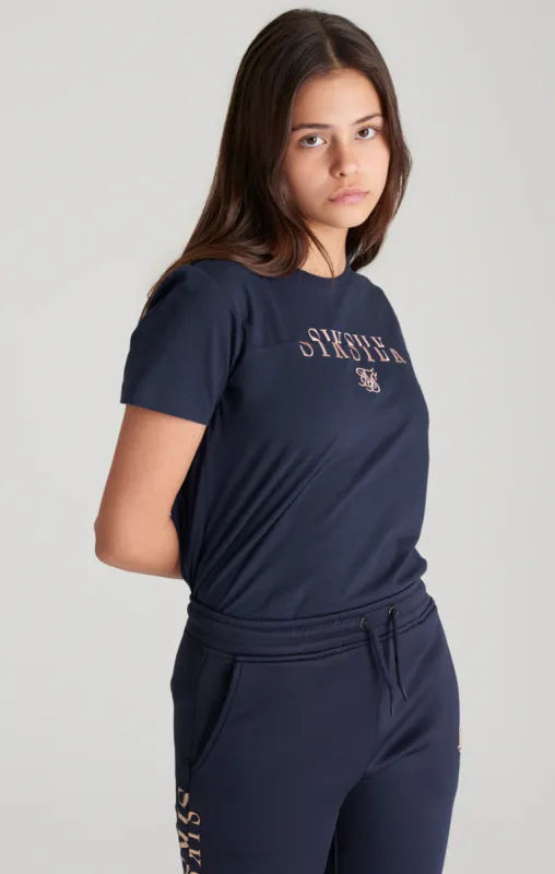 Girls Navy Logo Boyfriend T-Shirt sold by Siksilk