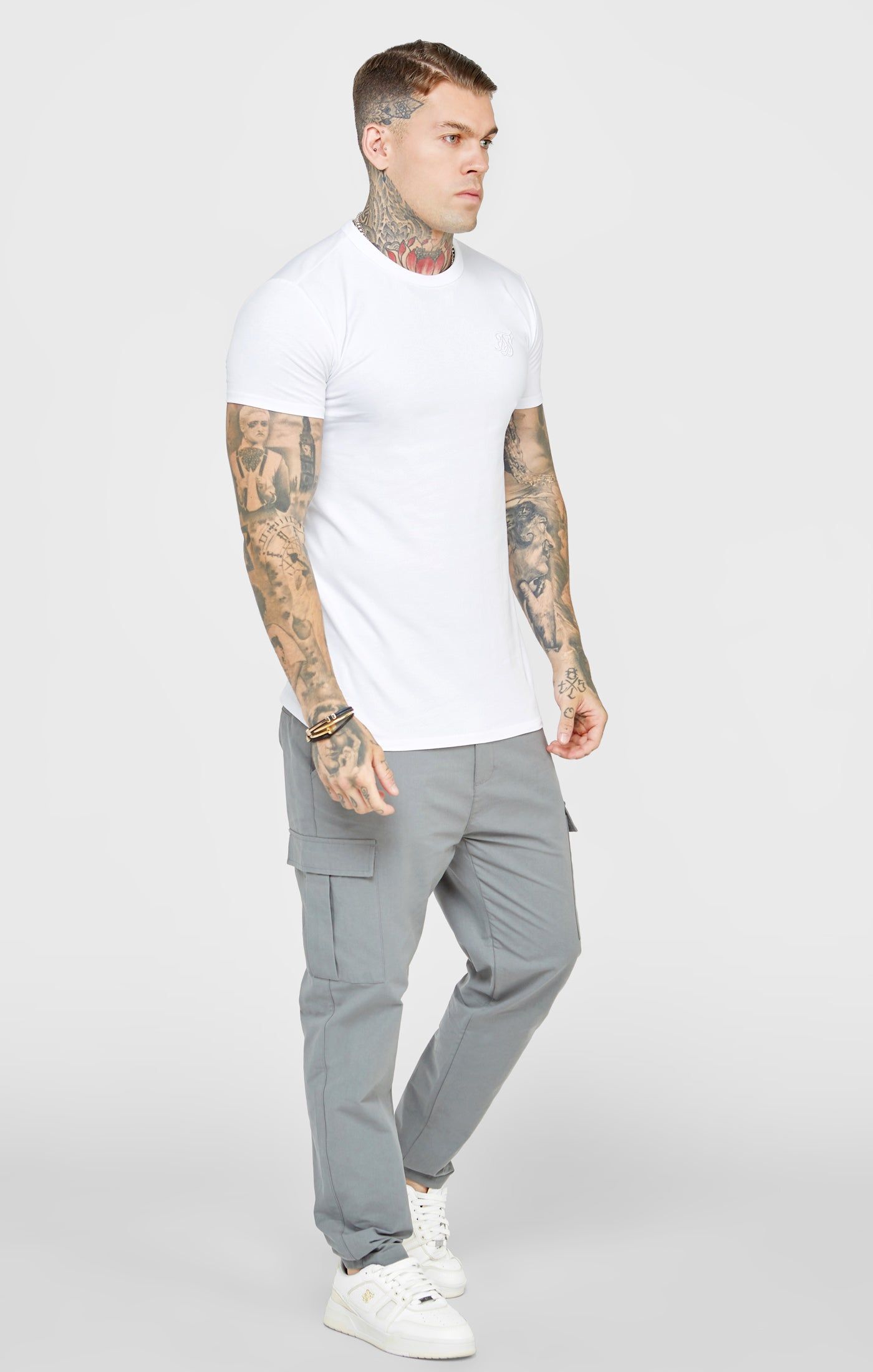 White Short Sleeve Muscle Fit T-Shirt sold by Siksilk product image thumbnail 4
