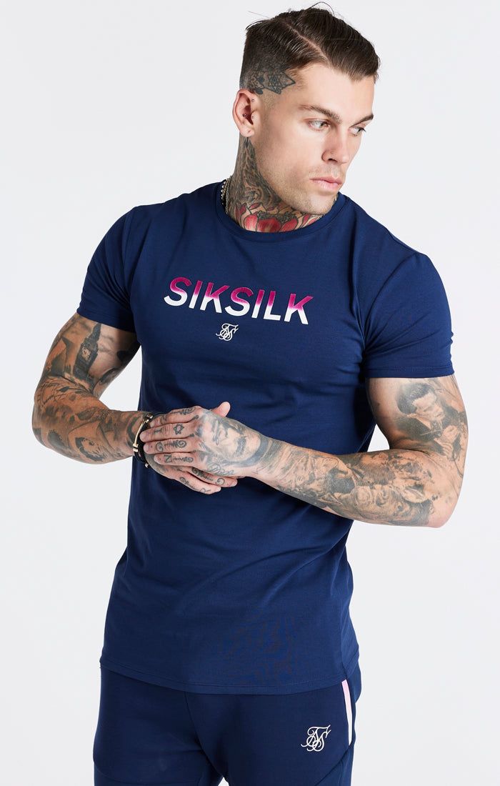 Navy Print Muscle Fit T-Shirt sold by Siksilk product image thumbnail 2