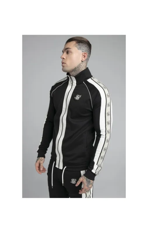 SikSilk Premium Tape Funnel Zip Through Hoodie - Jet Black & Off White sold by Siksilk