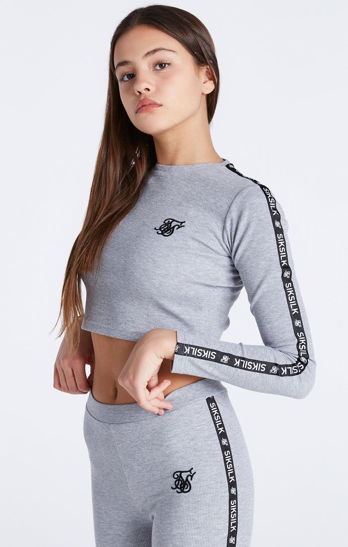 Girls Grey Marl Ribbed Taped Cropped T-Shirt sold by Siksilk