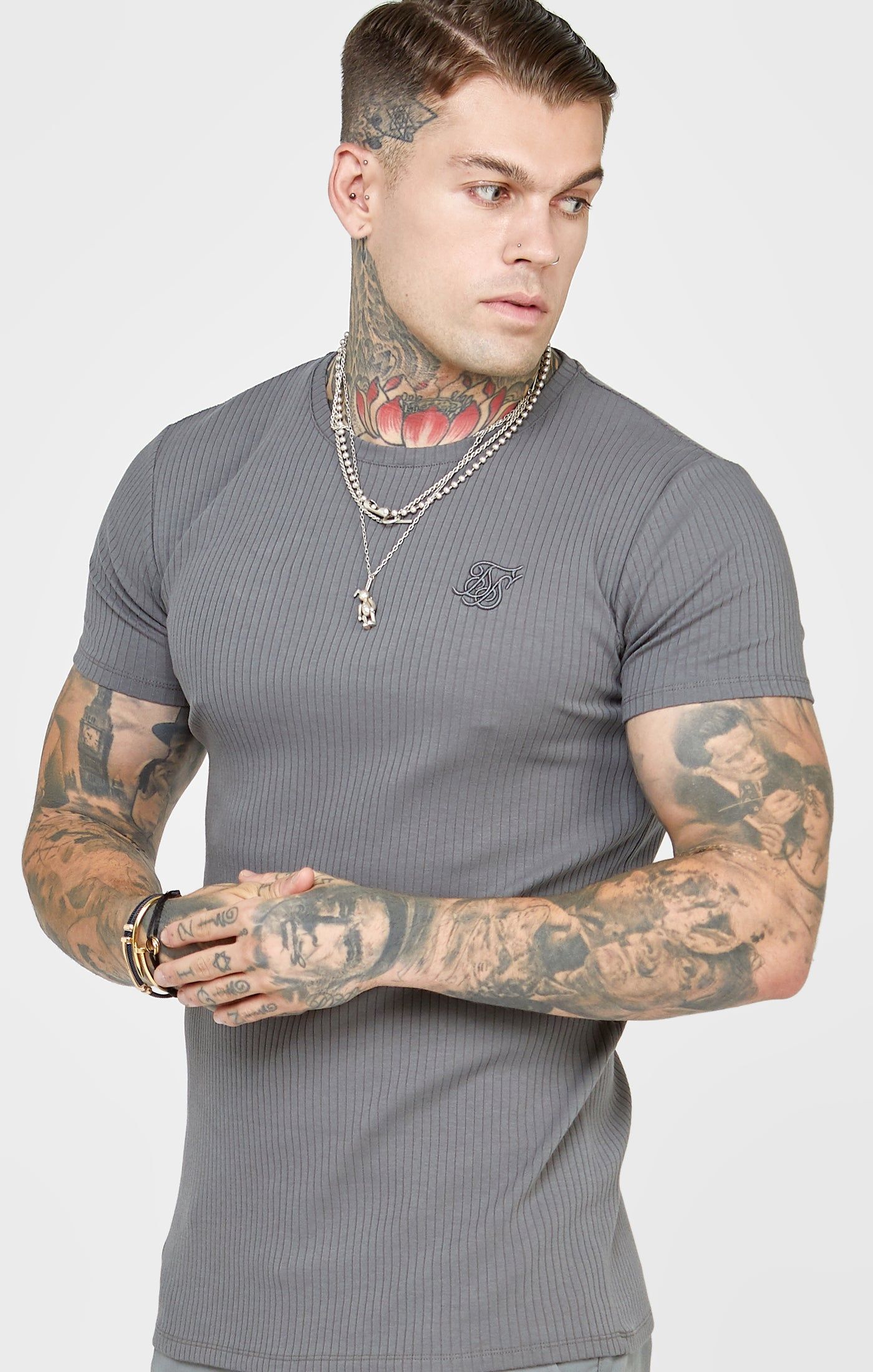 Grey Rib Knit T-Shirt sold by Siksilk