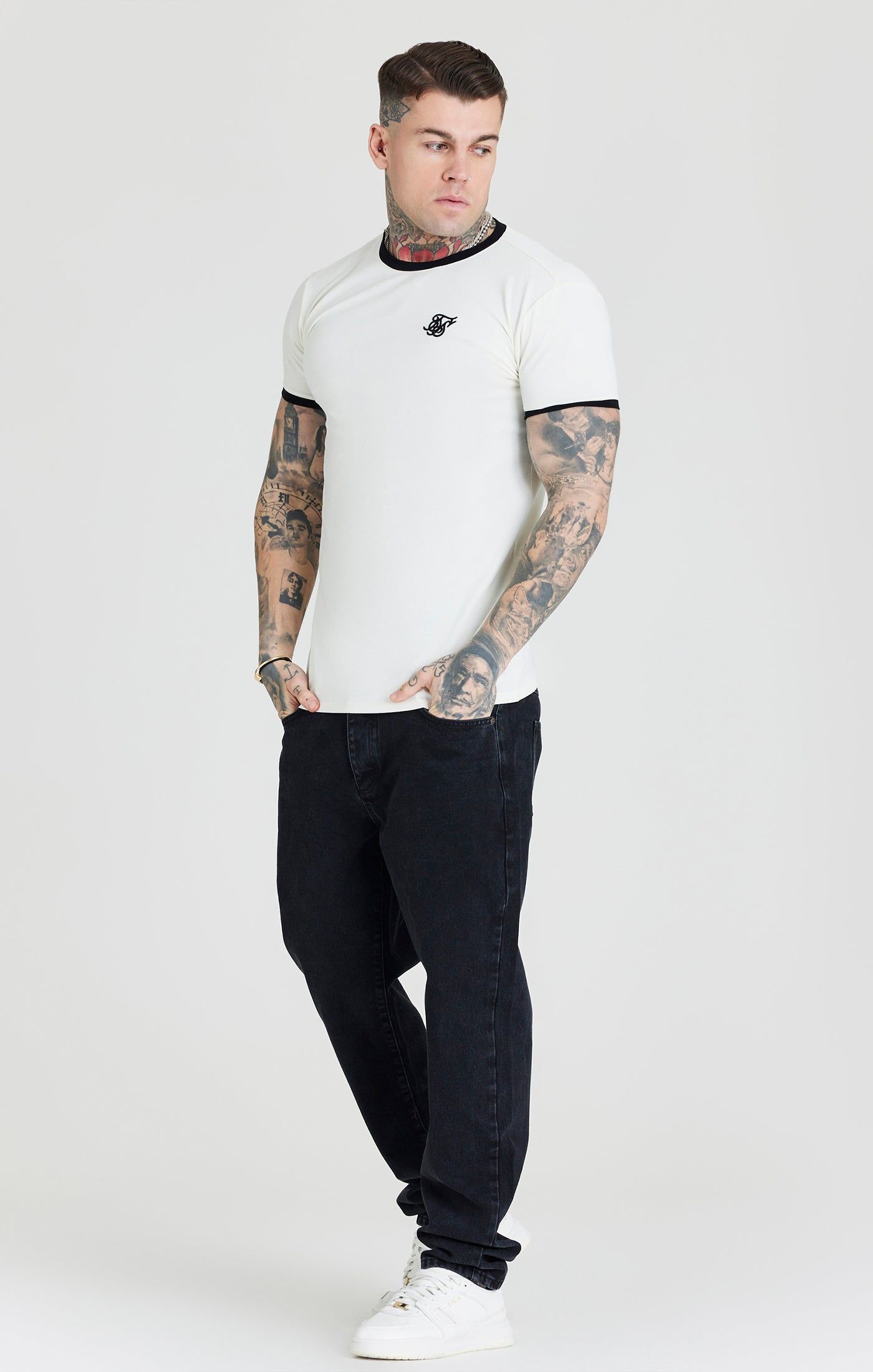 Ecru Ringer Muscle Fit T-Shirt sold by Siksilk product image thumbnail 3