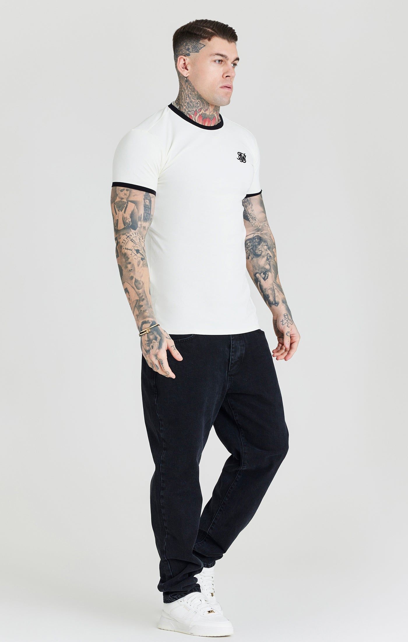 Ecru Ringer Muscle Fit T-Shirt sold by Siksilk product image thumbnail 4