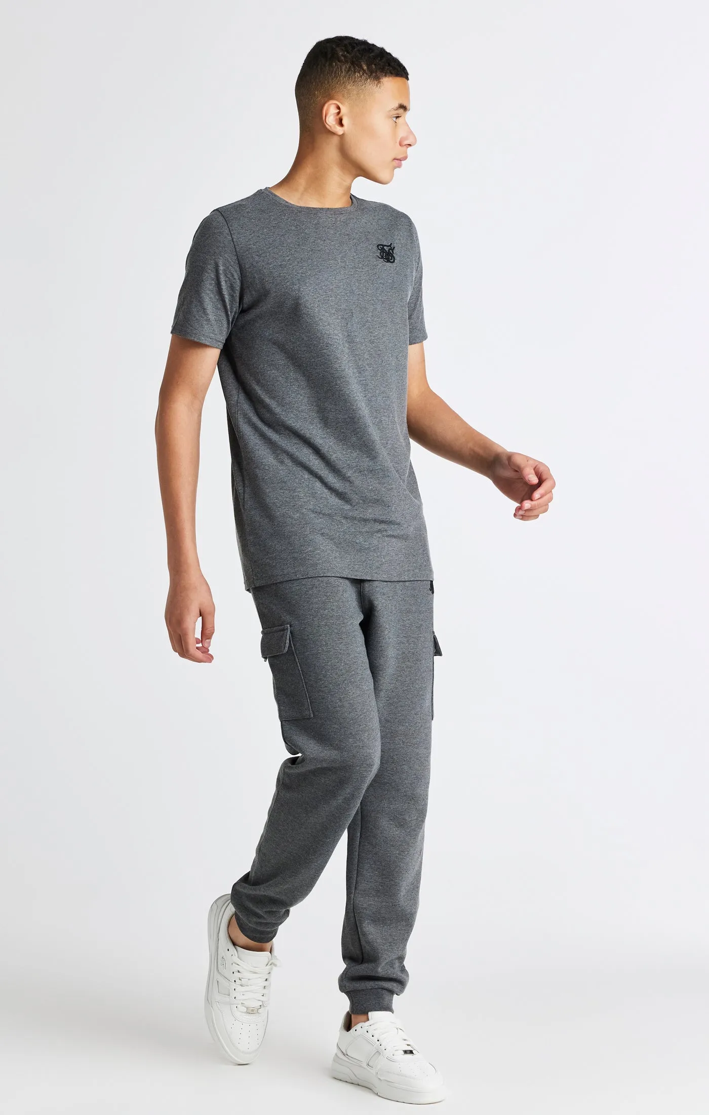 Boys Dark Grey Marl Cargo Cuffed Jogger sold by Siksilk product image thumbnail 3