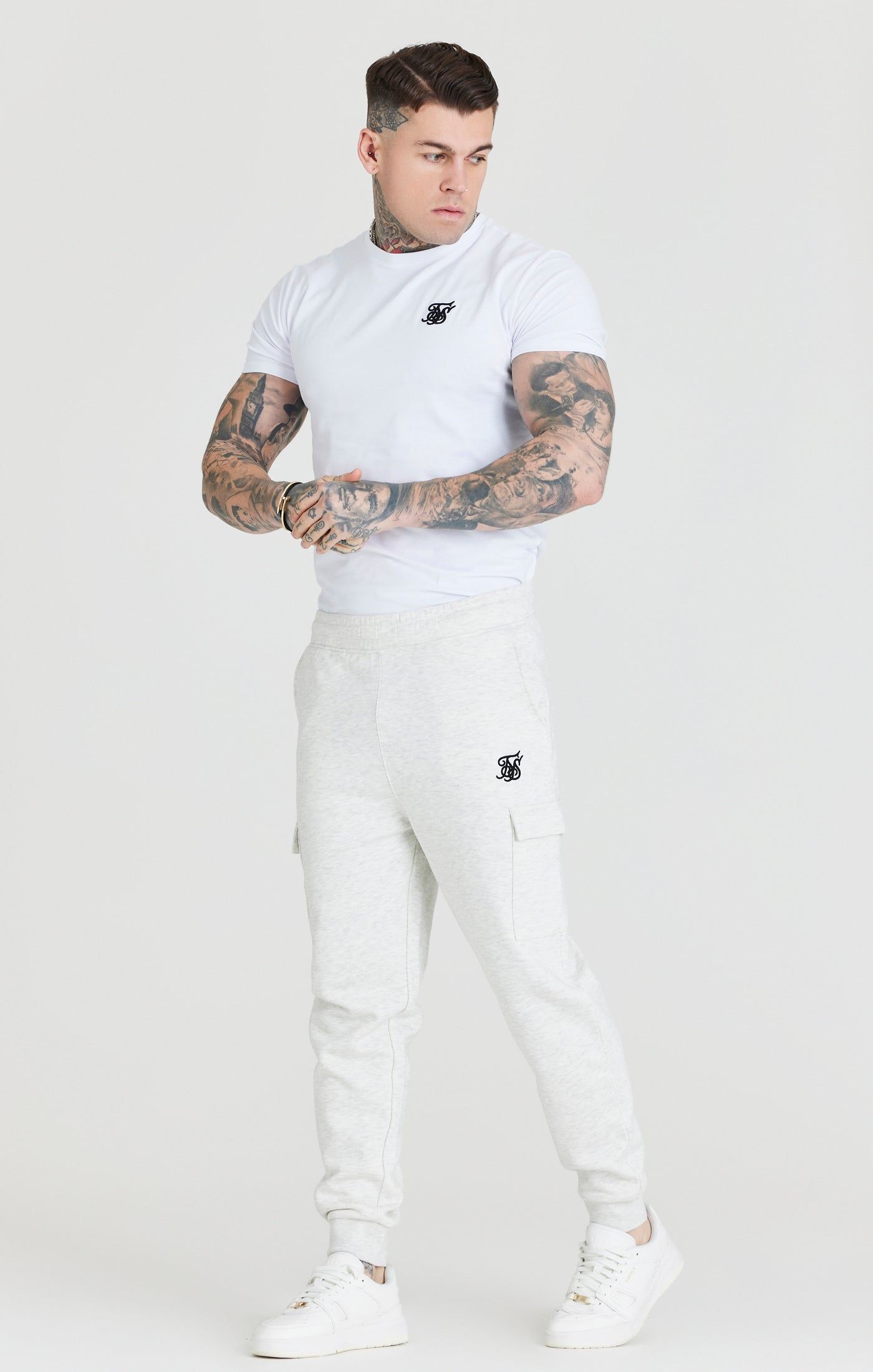 Grey Marl Fleece Cargo Jogger sold by Siksilk product image thumbnail 4