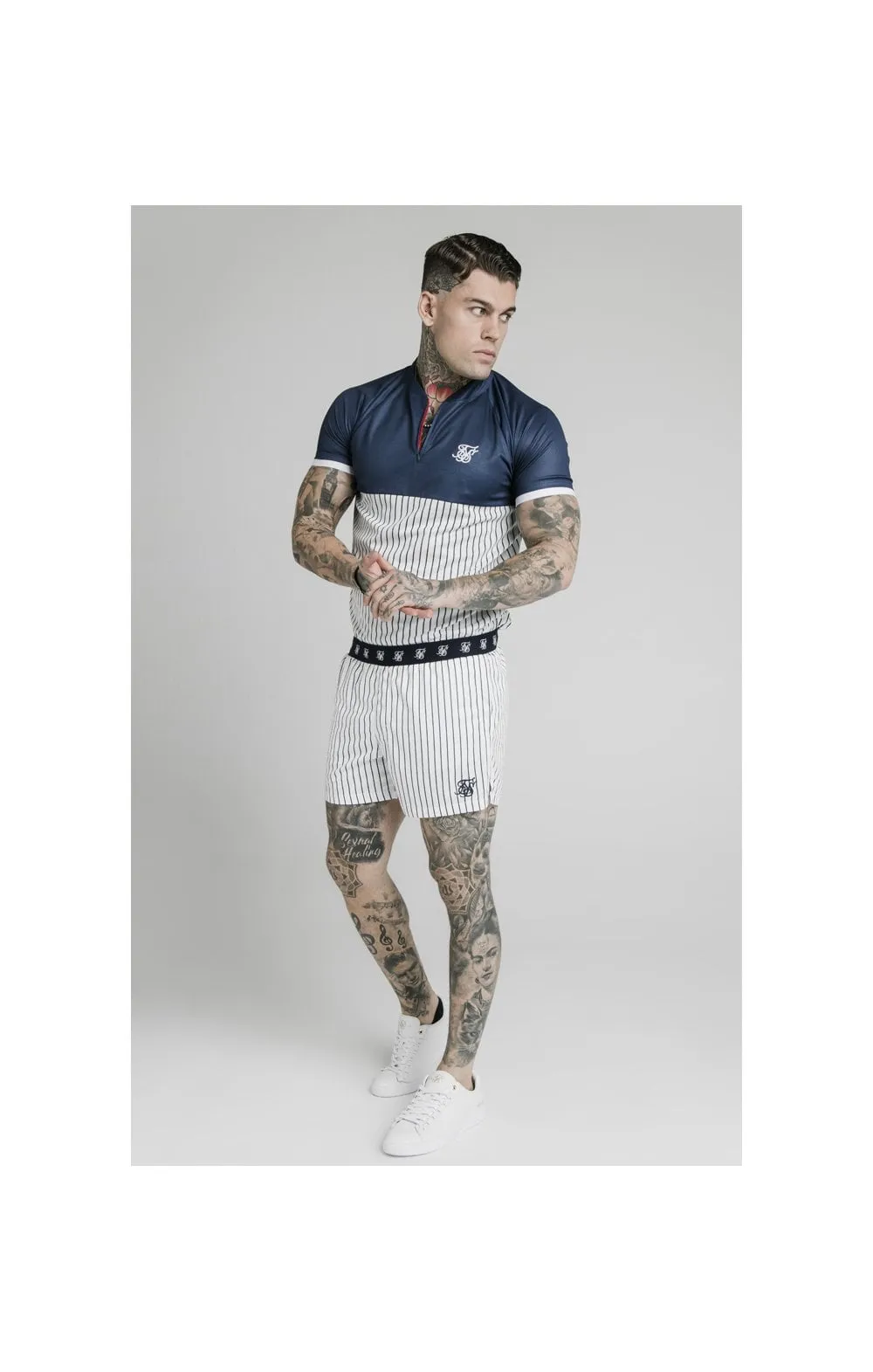 SikSilk S/S Pinstripe Baseball Tee - Navy & White sold by Siksilk product image thumbnail 4