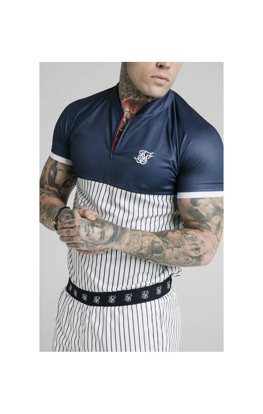 SikSilk S/S Pinstripe Baseball Tee - Navy & White sold by Siksilk