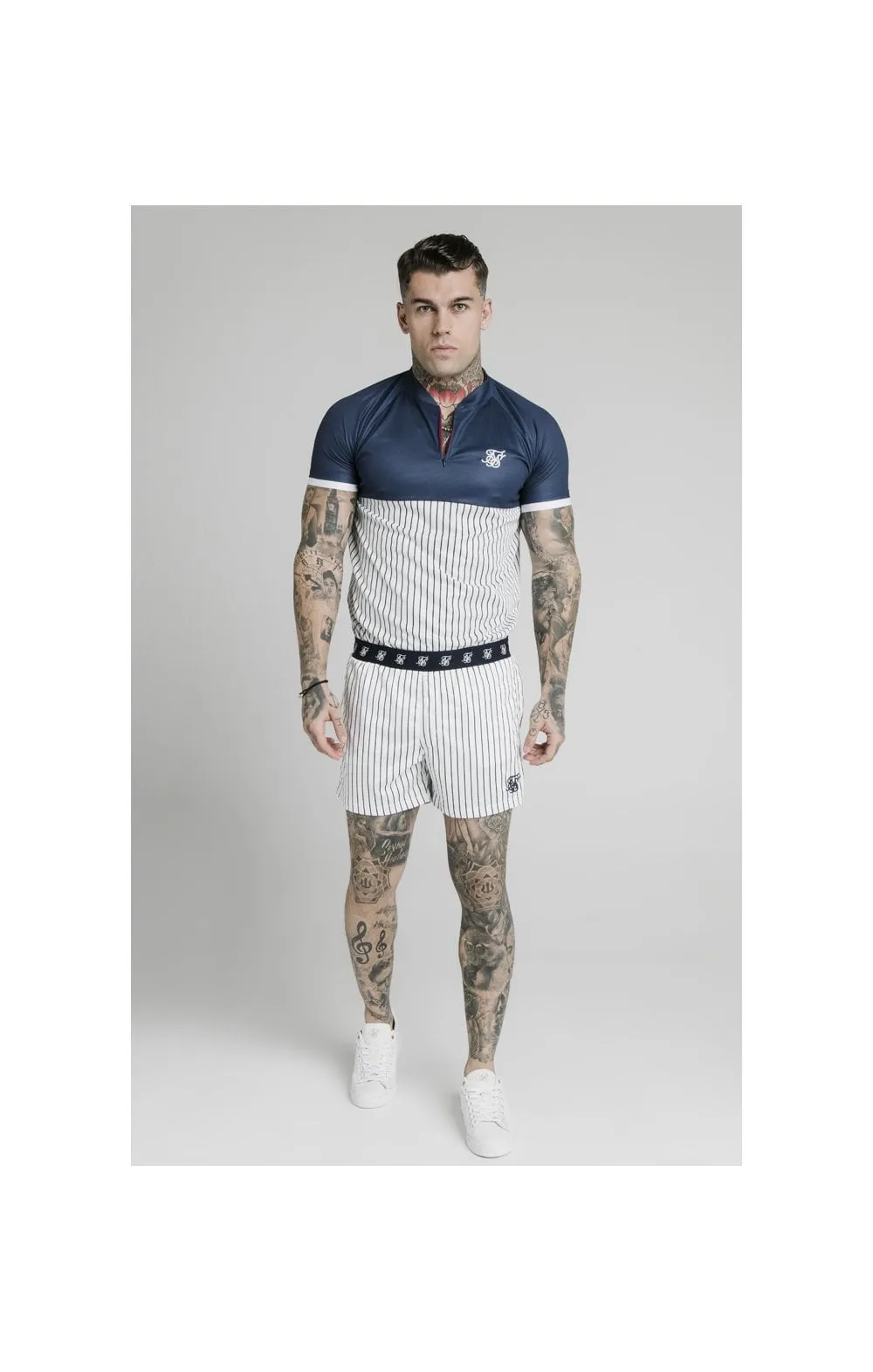 SikSilk S/S Pinstripe Baseball Tee - Navy & White sold by Siksilk product image thumbnail 2