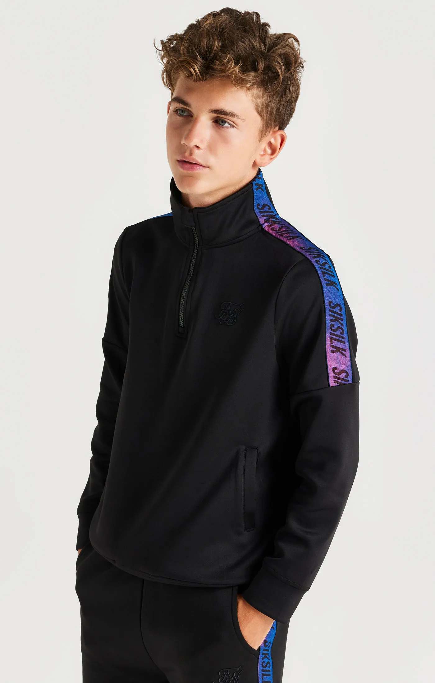 SikSilk Iridescent 1/4 Zip Funnel Neck - Black sold by Siksilk
