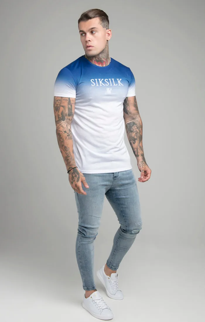 Blue High Fade Embroidered Muscle Fit T-Shirt sold by Siksilk product image thumbnail 4