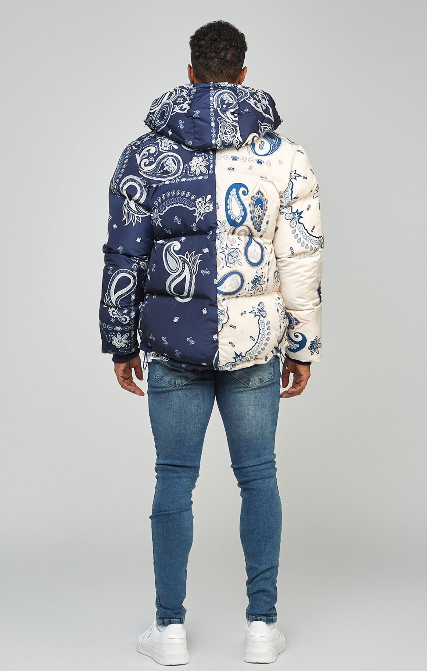 Navy Cut Sew Paisley Puffa Jacket Parallel