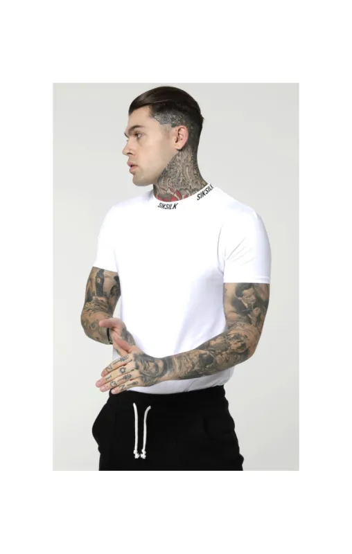 SikSilk S/S High Collar Logo Tee - White sold by Siksilk