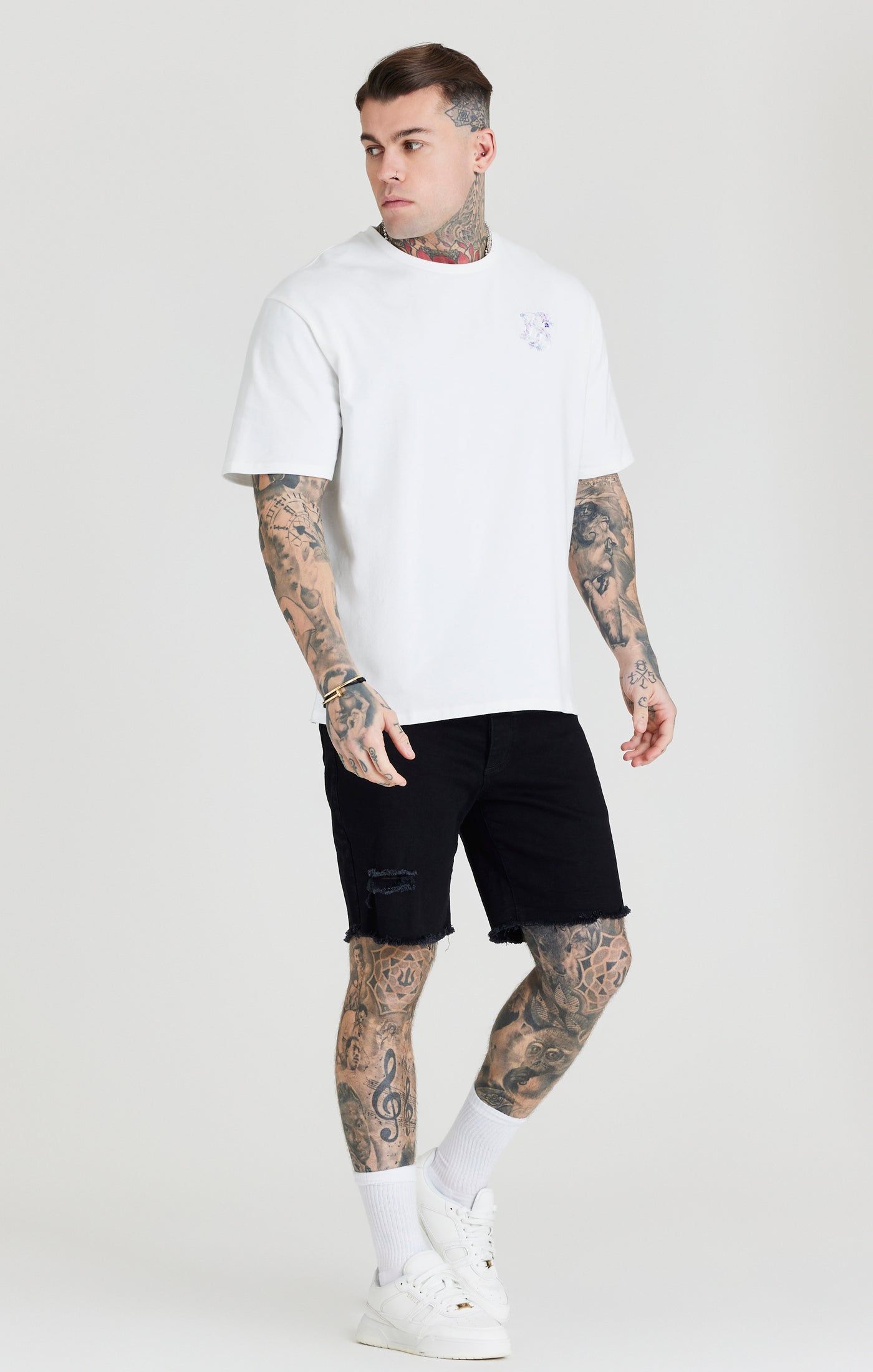 Ecru Floral Embroidery Oversized T-Shirt sold by Siksilk product image thumbnail 3