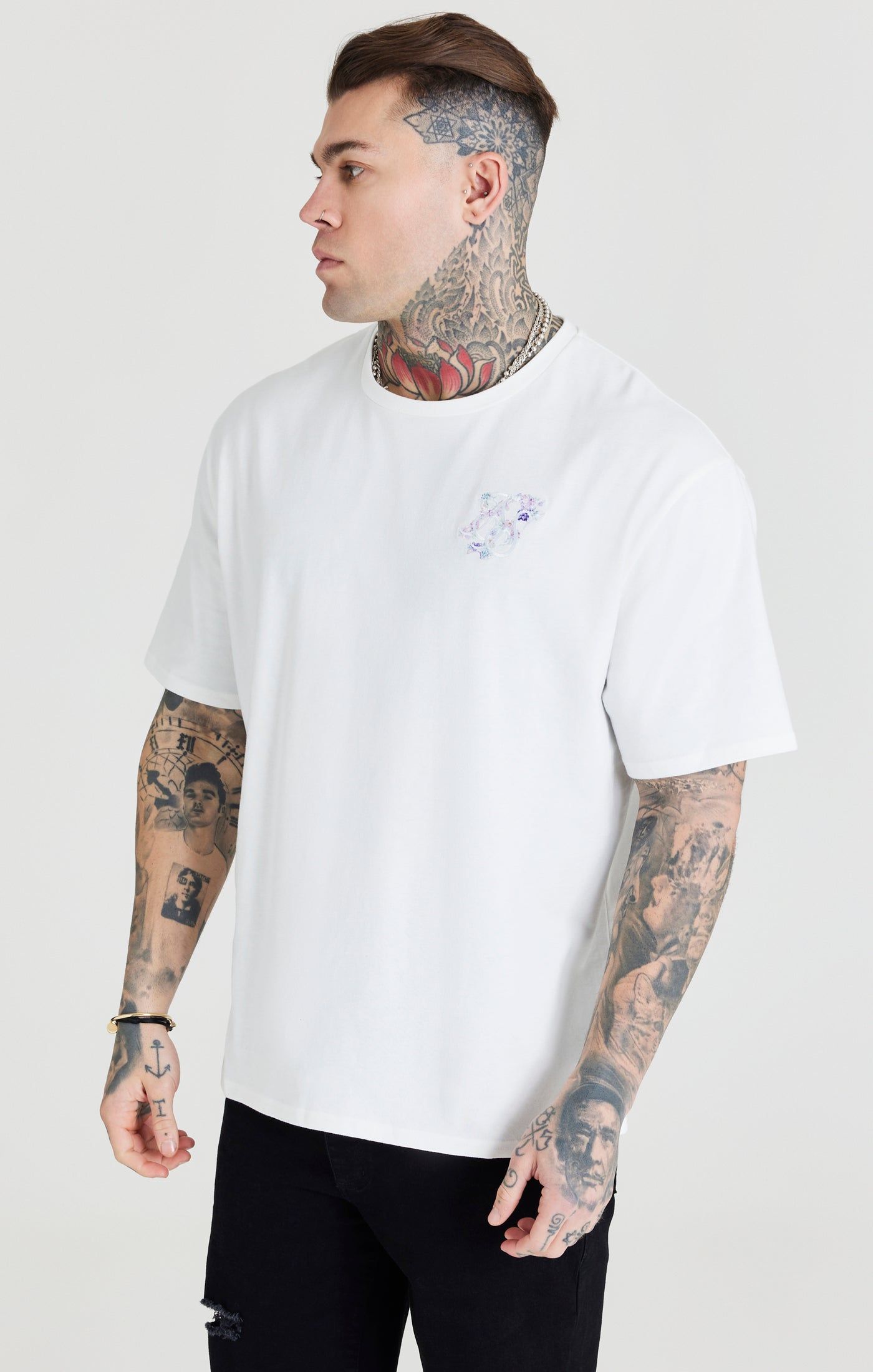 Ecru Floral Embroidery Oversized T-Shirt sold by Siksilk product image thumbnail 2