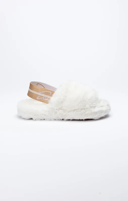 White Fluffy Slide Slipper sold by Siksilk