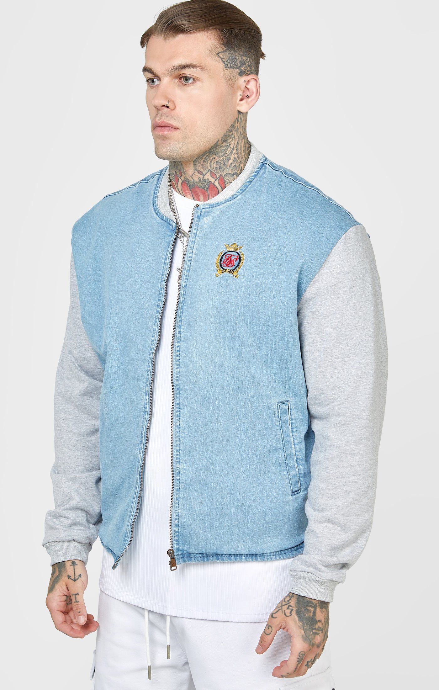 Blue Denim Bomber Jacket sold by Siksilk