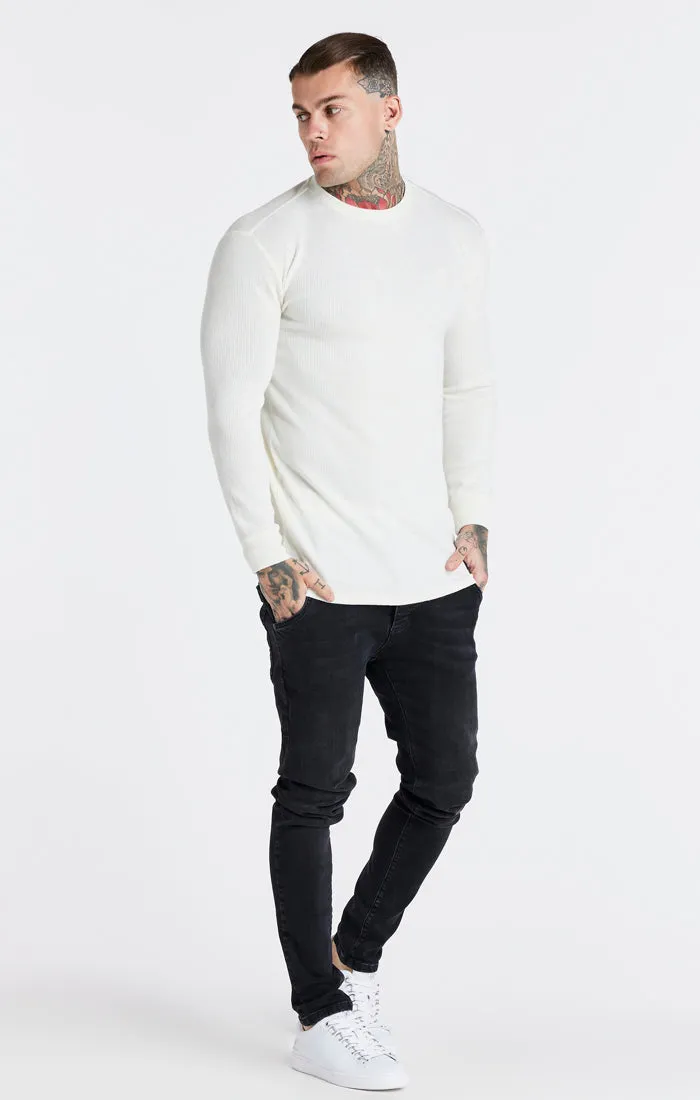 Ecru Long Sleeve Rib Muscle Fit T-Shirt sold by Siksilk product image thumbnail 3