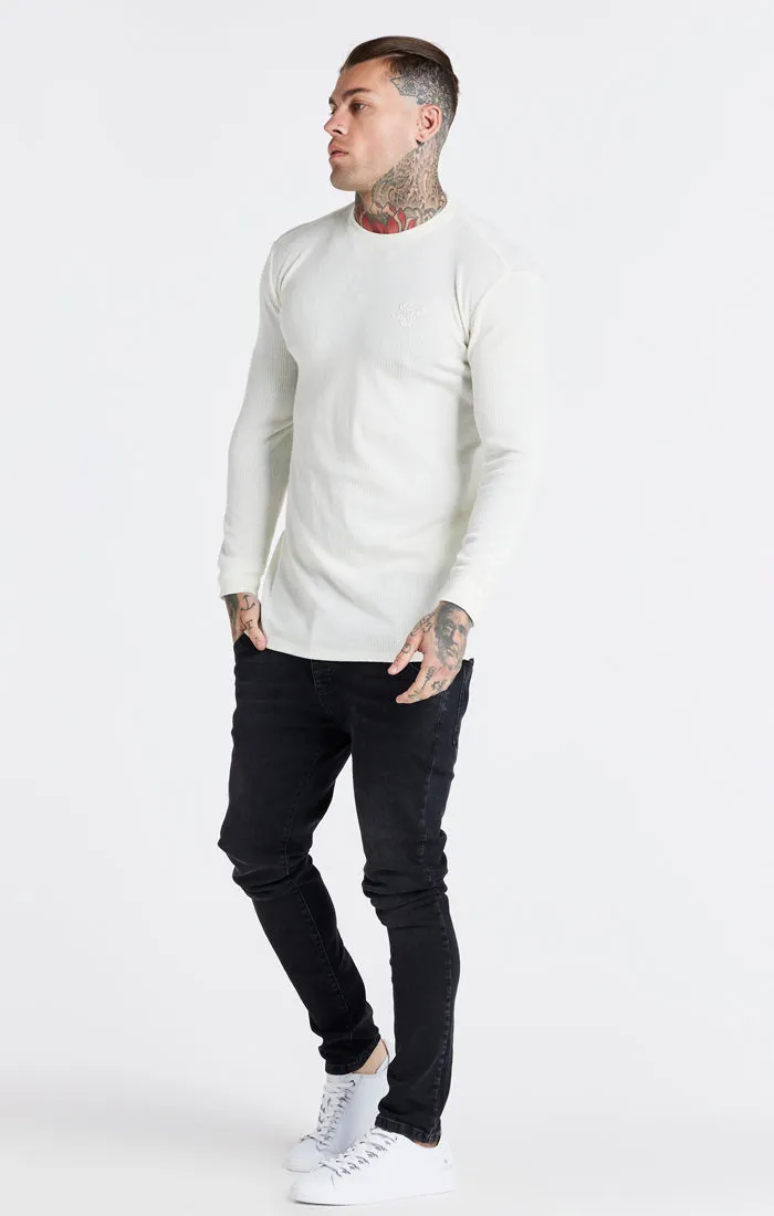 Ecru Long Sleeve Rib Muscle Fit T-Shirt sold by Siksilk product image thumbnail 4