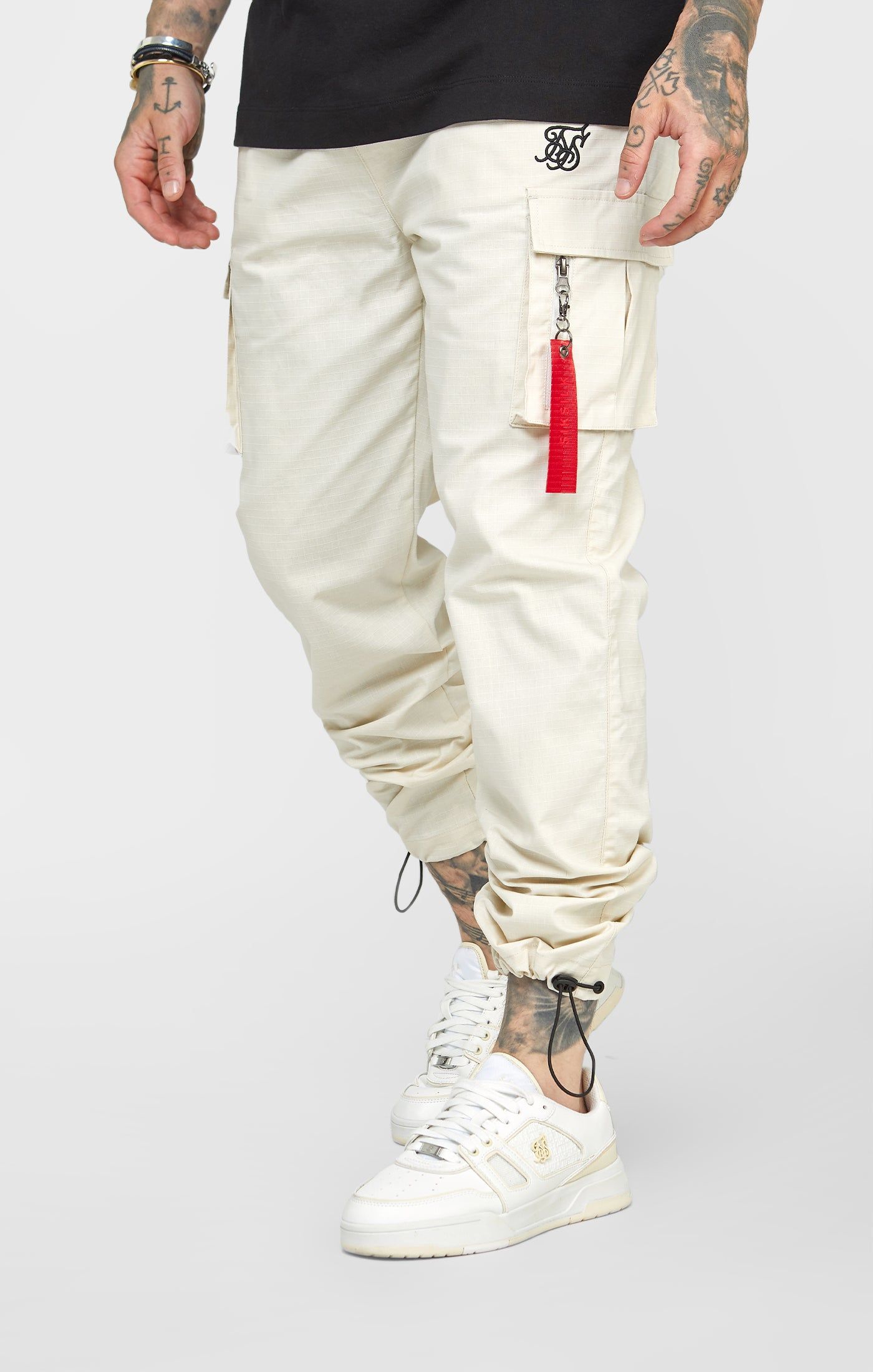 Ecru Relaxed Cuffed Cargo Pant sold by Siksilk