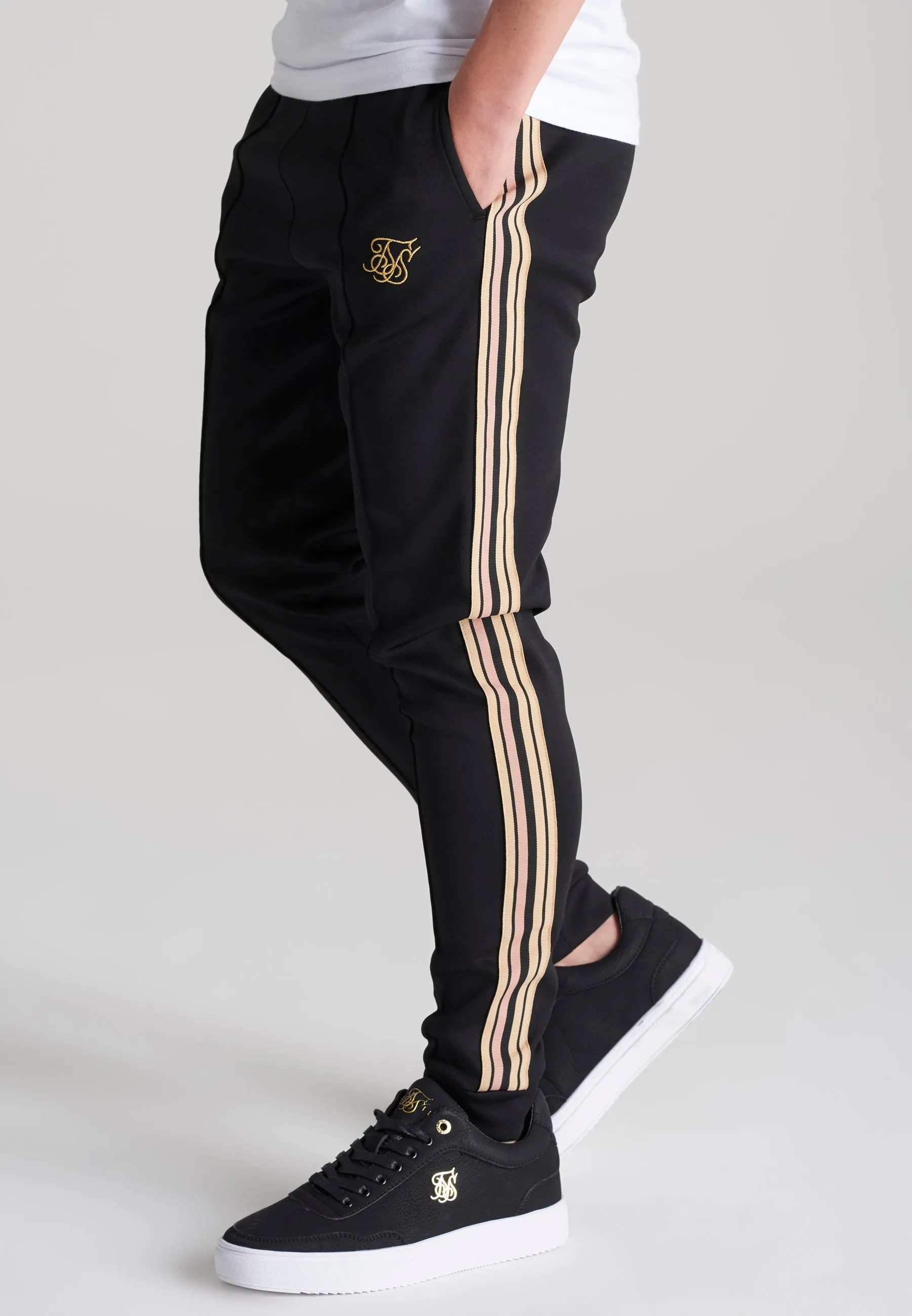 Boys Black Taped Pleated Pant sold by Siksilk