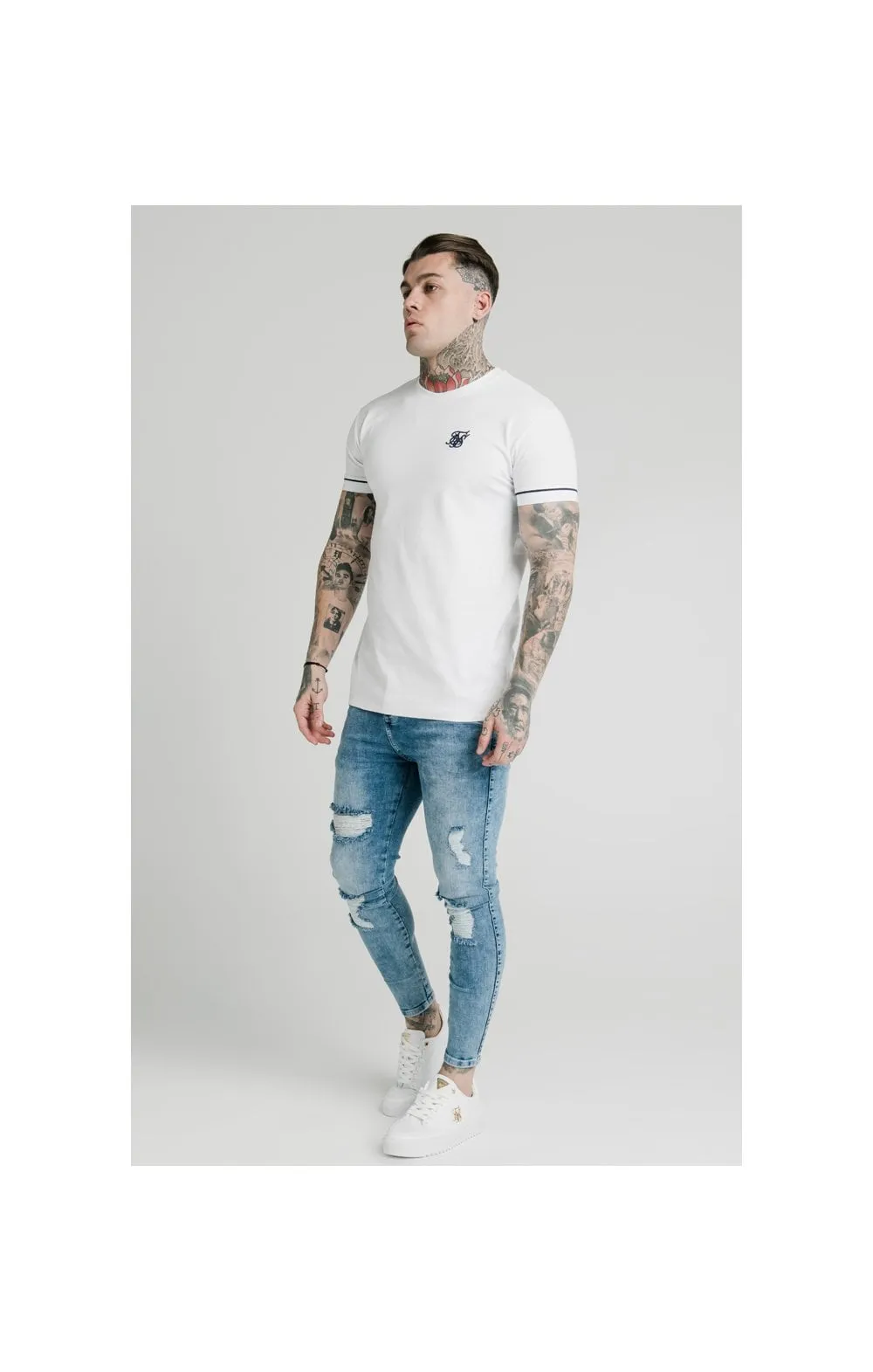 SikSilk S/S High Collar Tee - White sold by Siksilk