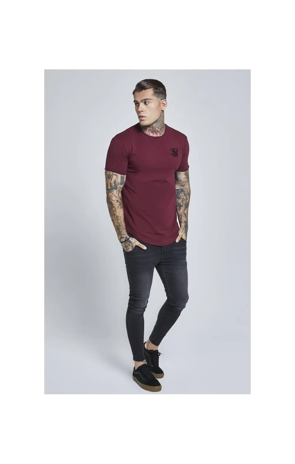 Burgundy Short Sleeve Muscle Fit T-Shirt sold by Siksilk product image thumbnail 3