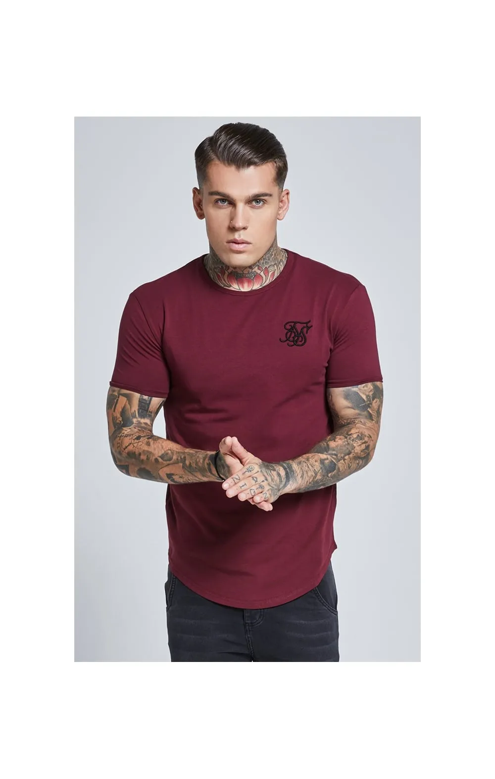 Burgundy Short Sleeve Muscle Fit T-Shirt sold by Siksilk
