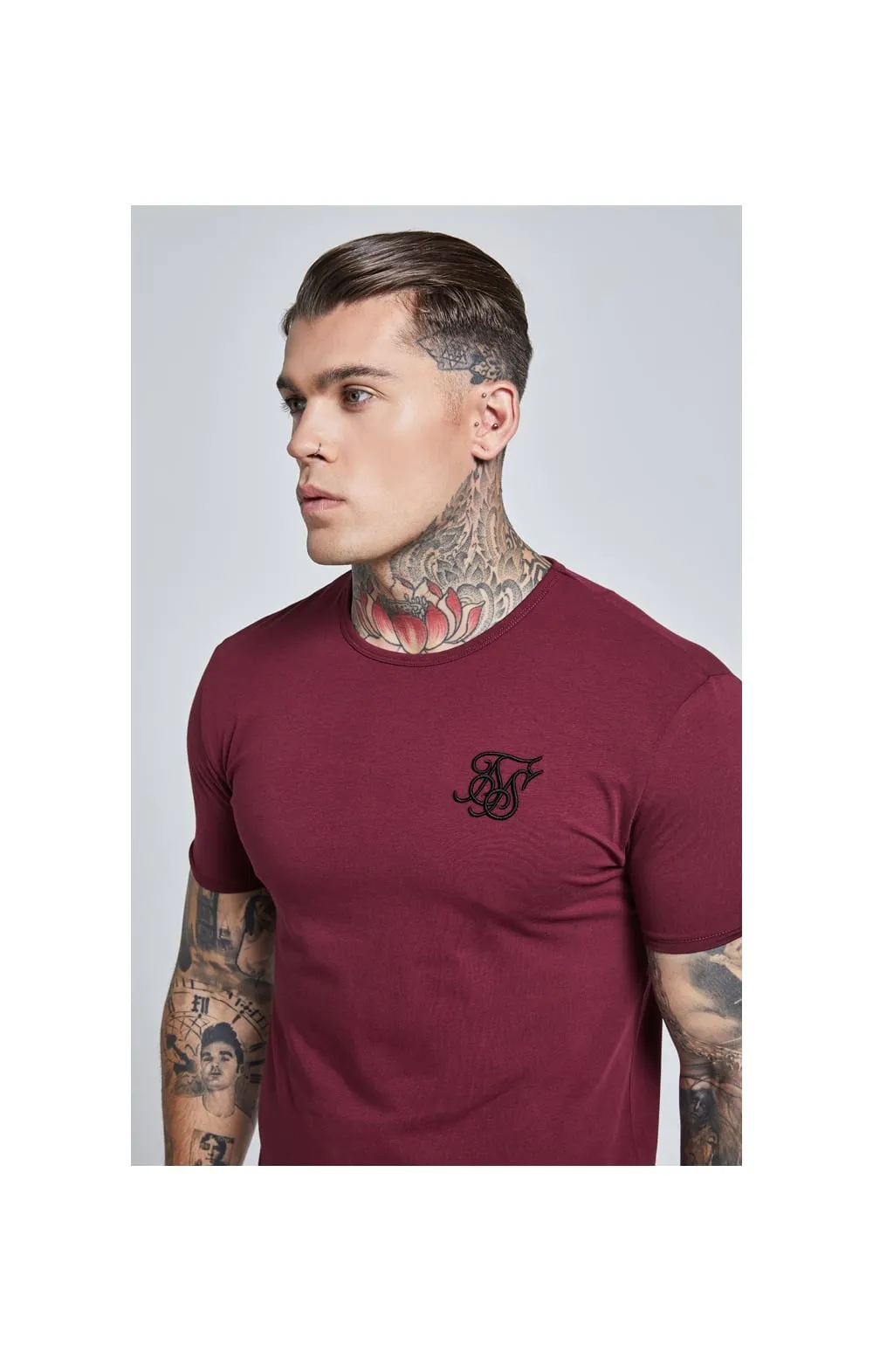 Burgundy Short Sleeve Muscle Fit T-Shirt sold by Siksilk product image thumbnail 2