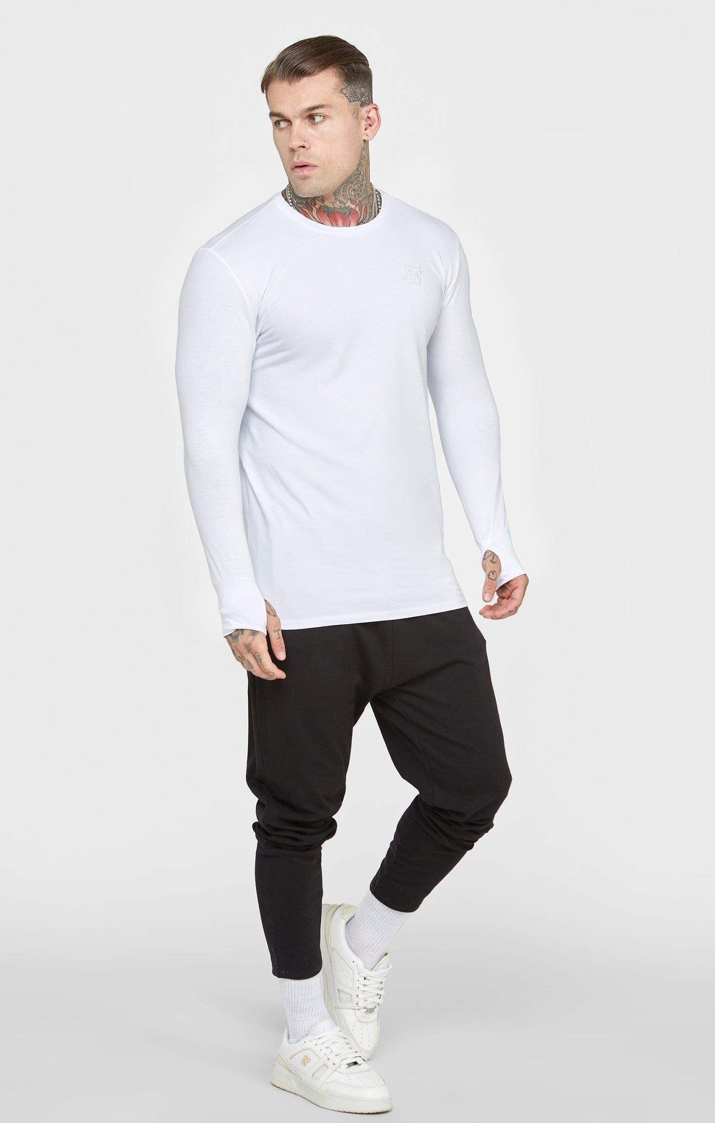 White Long Sleeve Muscle Fit T-Shirt sold by Siksilk product image thumbnail 4