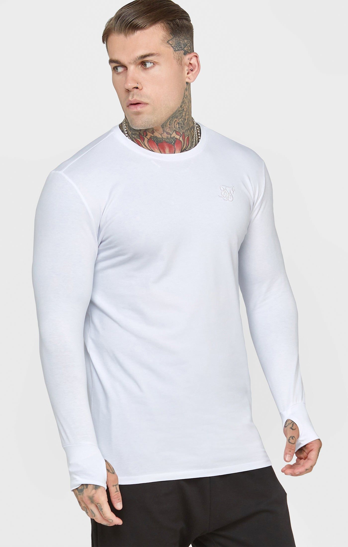 White Long Sleeve Muscle Fit T-Shirt sold by Siksilk