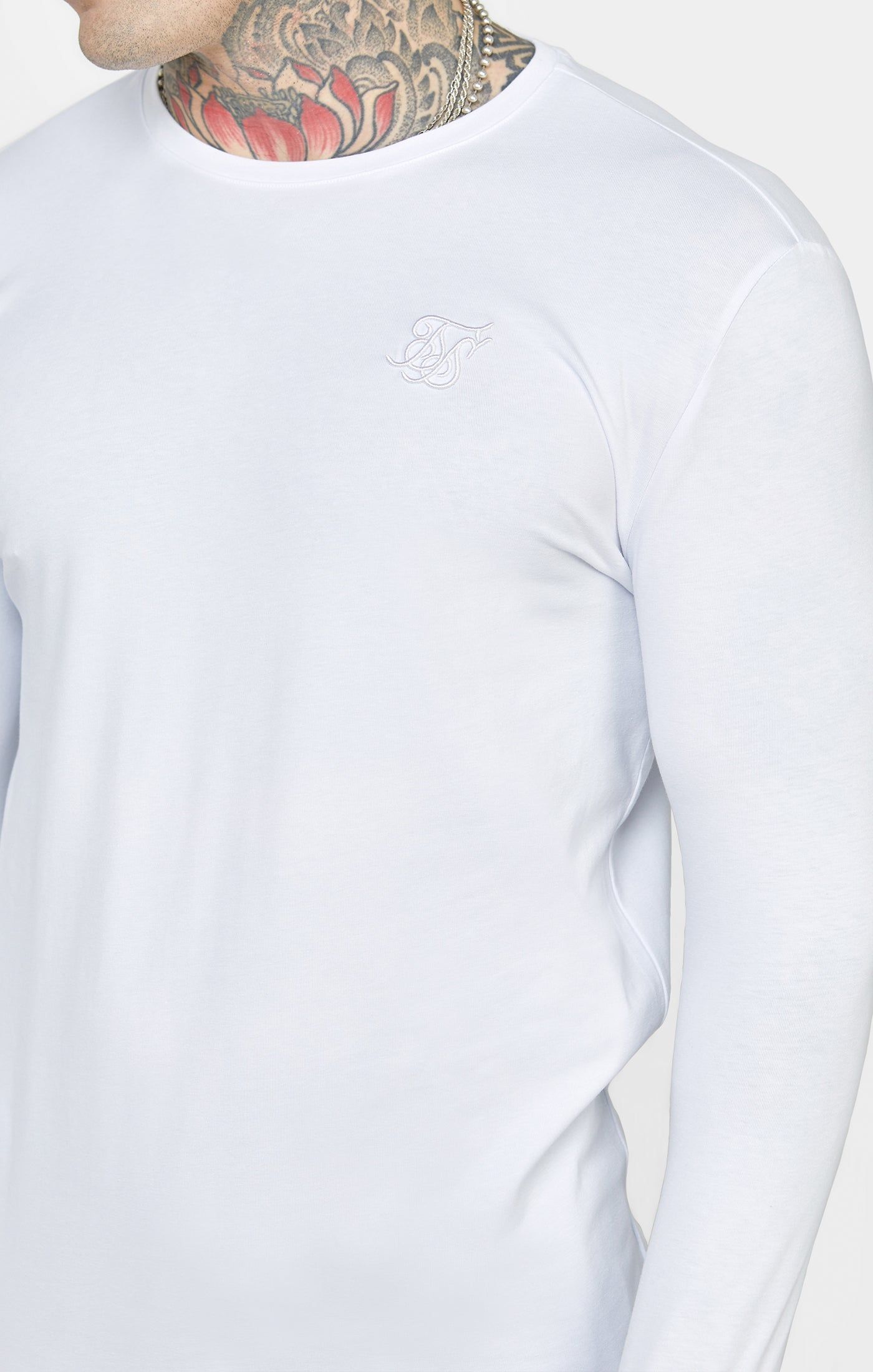 White Long Sleeve Muscle Fit T-Shirt sold by Siksilk product image thumbnail 2