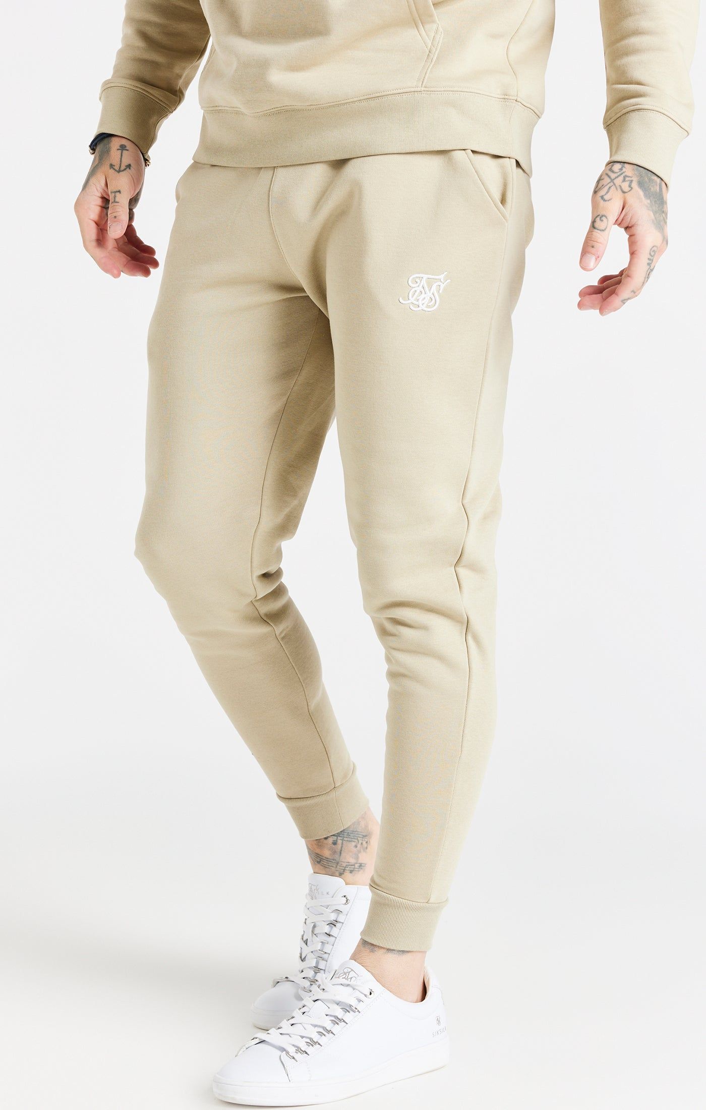 Beige Essential Cuffed Jogger sold by Siksilk