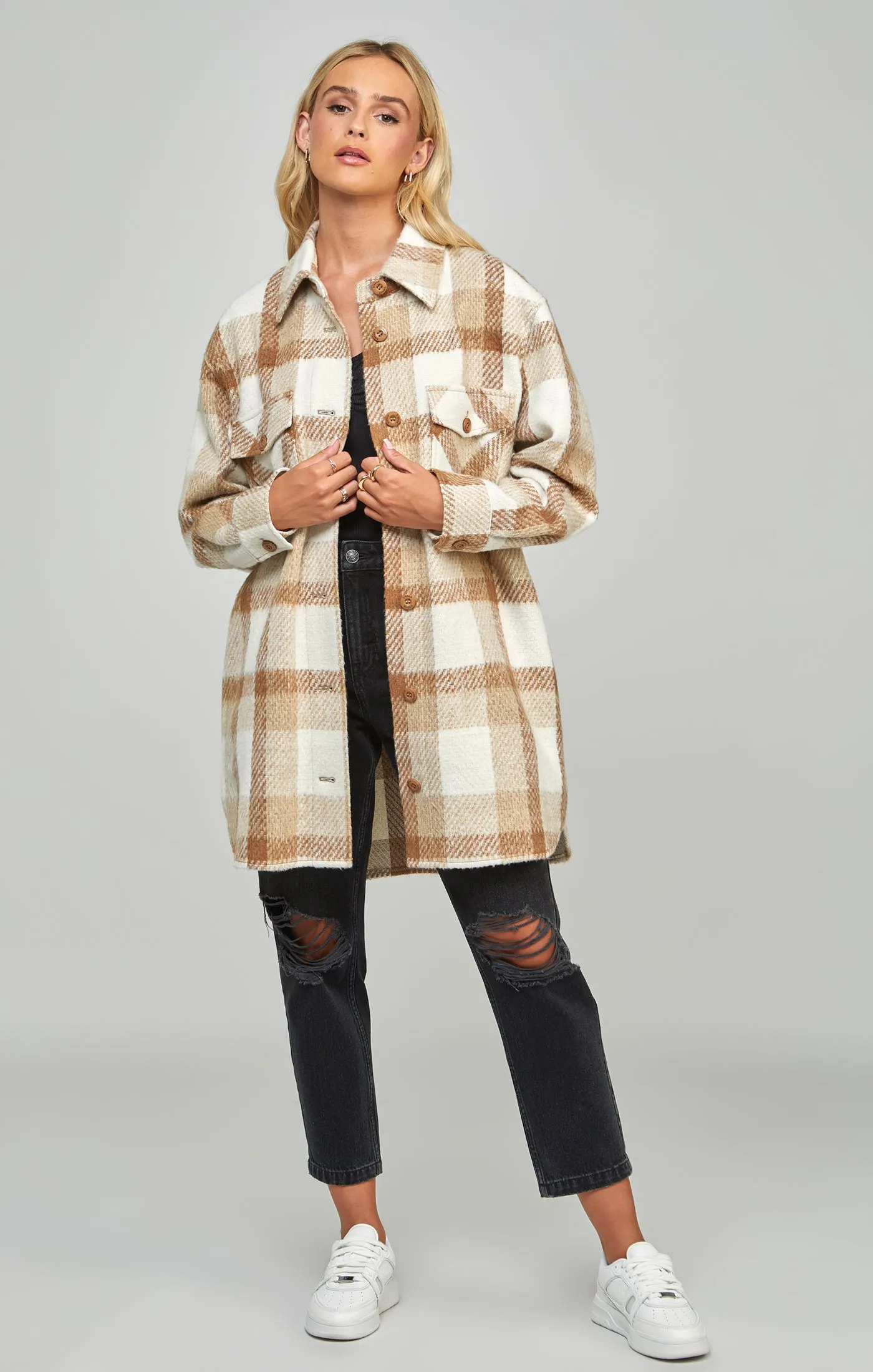 Beige Checked Shacket sold by Siksilk product image thumbnail 3