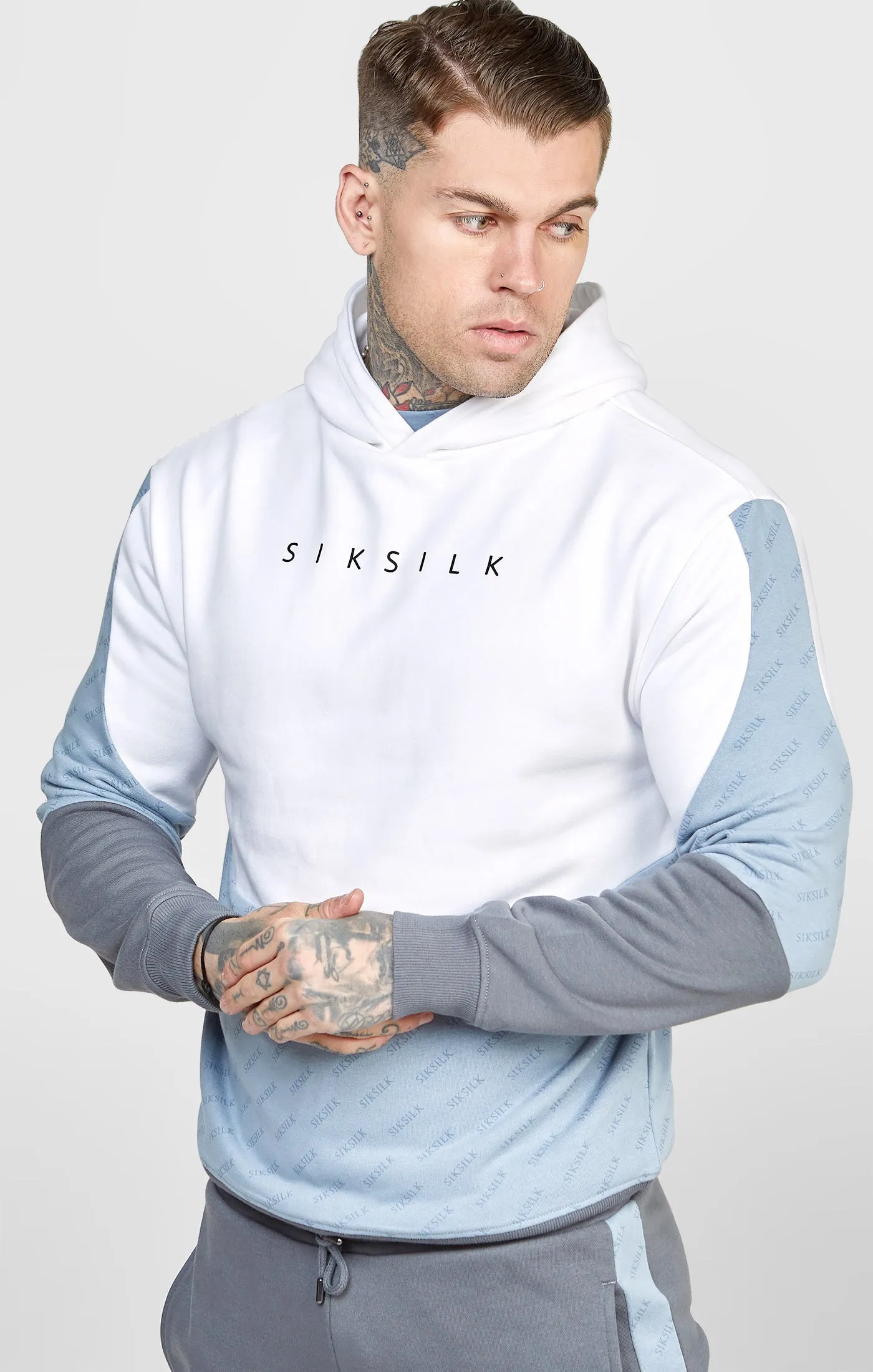 White Colour Block Relaxed Fit Hoodie sold by Siksilk