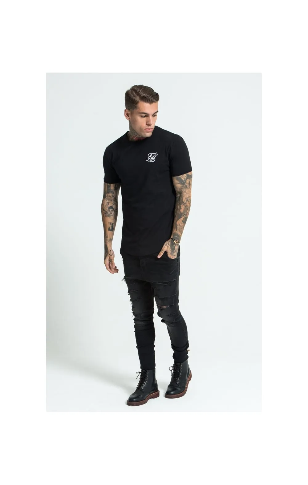 Black Short Sleeve Muscle Fit T-Shirt sold by Siksilk product image thumbnail 3