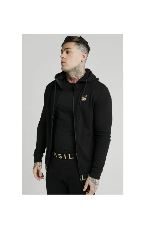 SikSilk Elastic Jacquard Zip Through Hoodie – Black sold by Siksilk