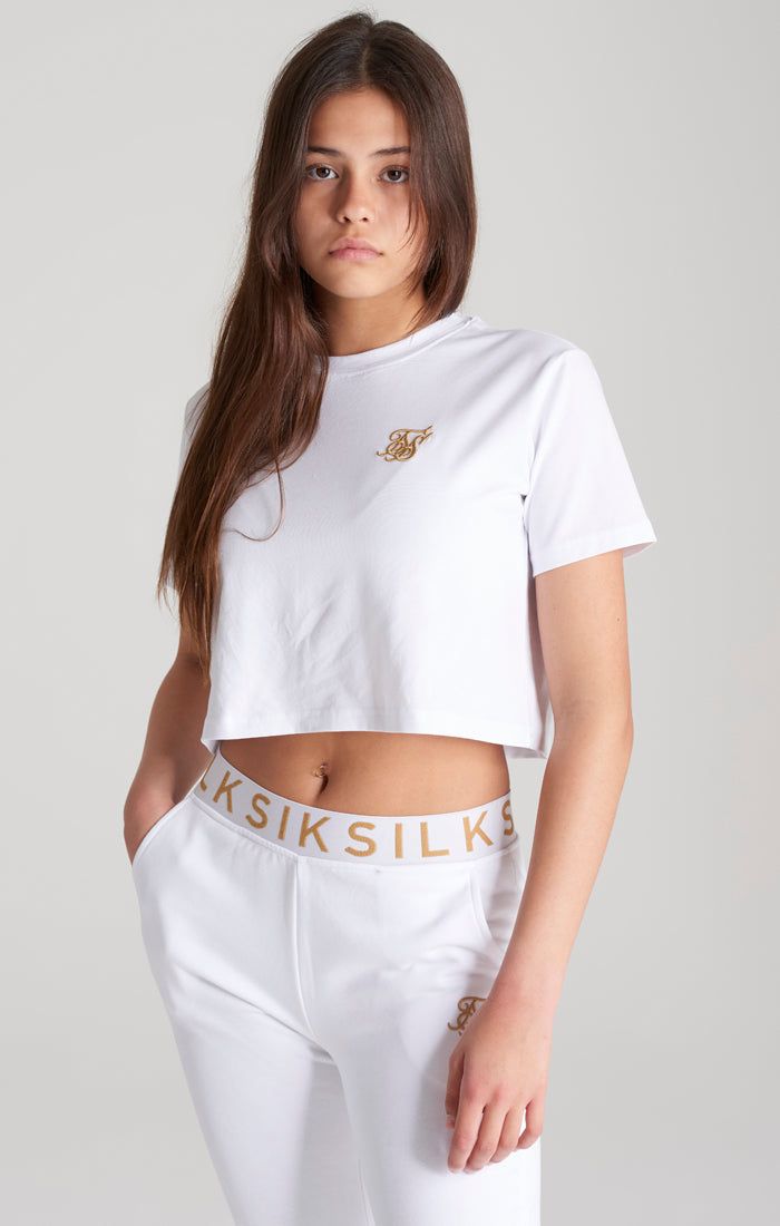Girls White Logo Cropped T-Shirt sold by Siksilk product image thumbnail 2