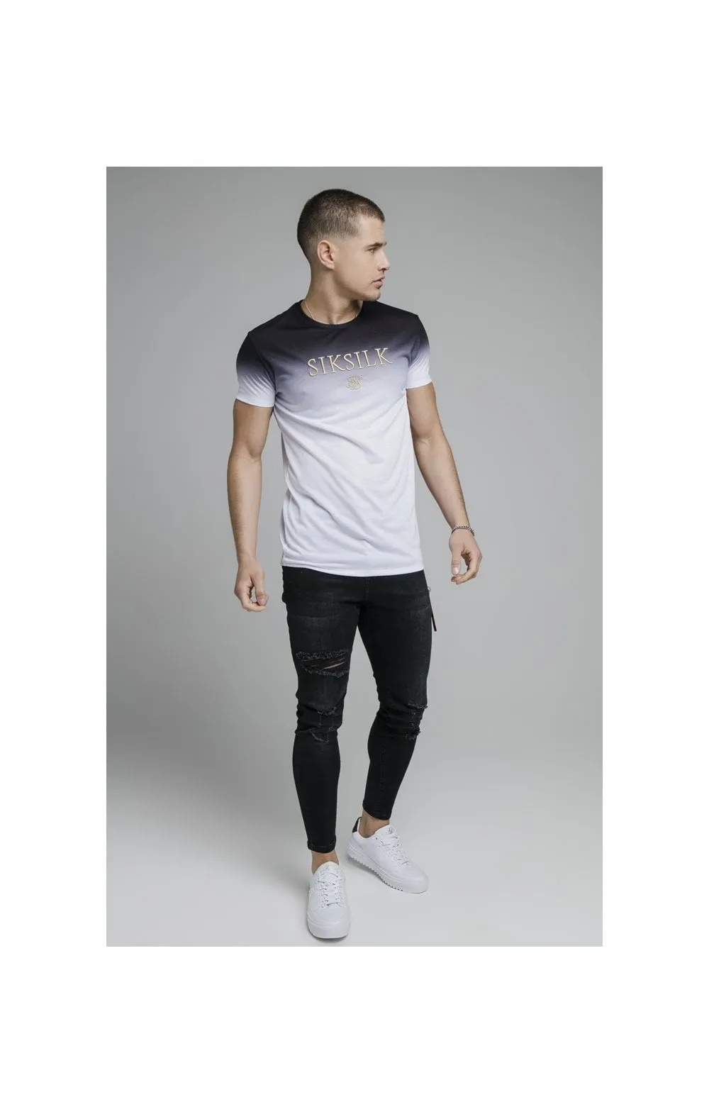 Black Embroidered Muscle Fit T-Shirt sold by Siksilk product image thumbnail 2