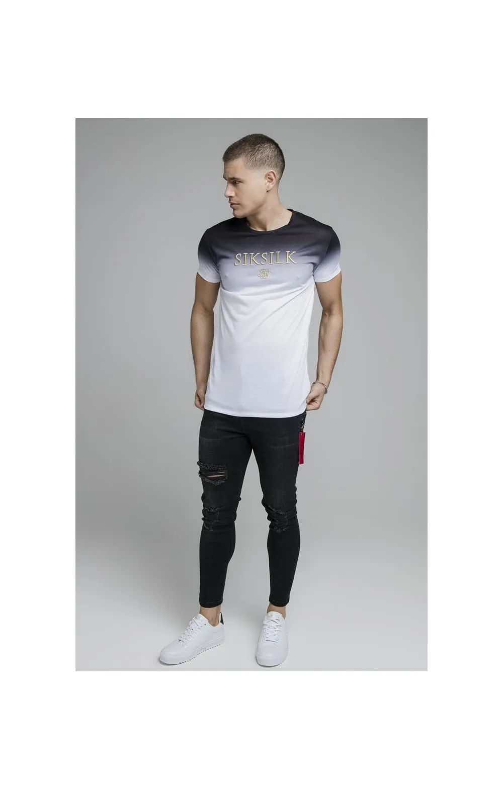 Black Embroidered Muscle Fit T-Shirt sold by Siksilk product image thumbnail 4