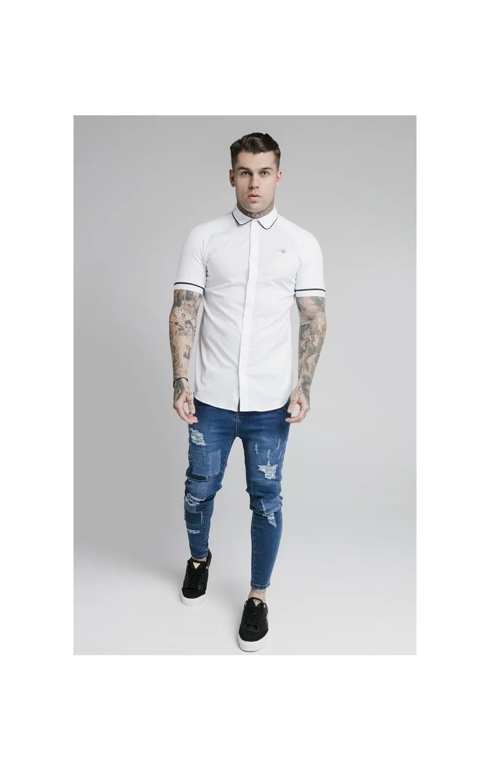 SikSilk S/S Piping Inset Cuff Shirt - White sold by Siksilk product image thumbnail 4