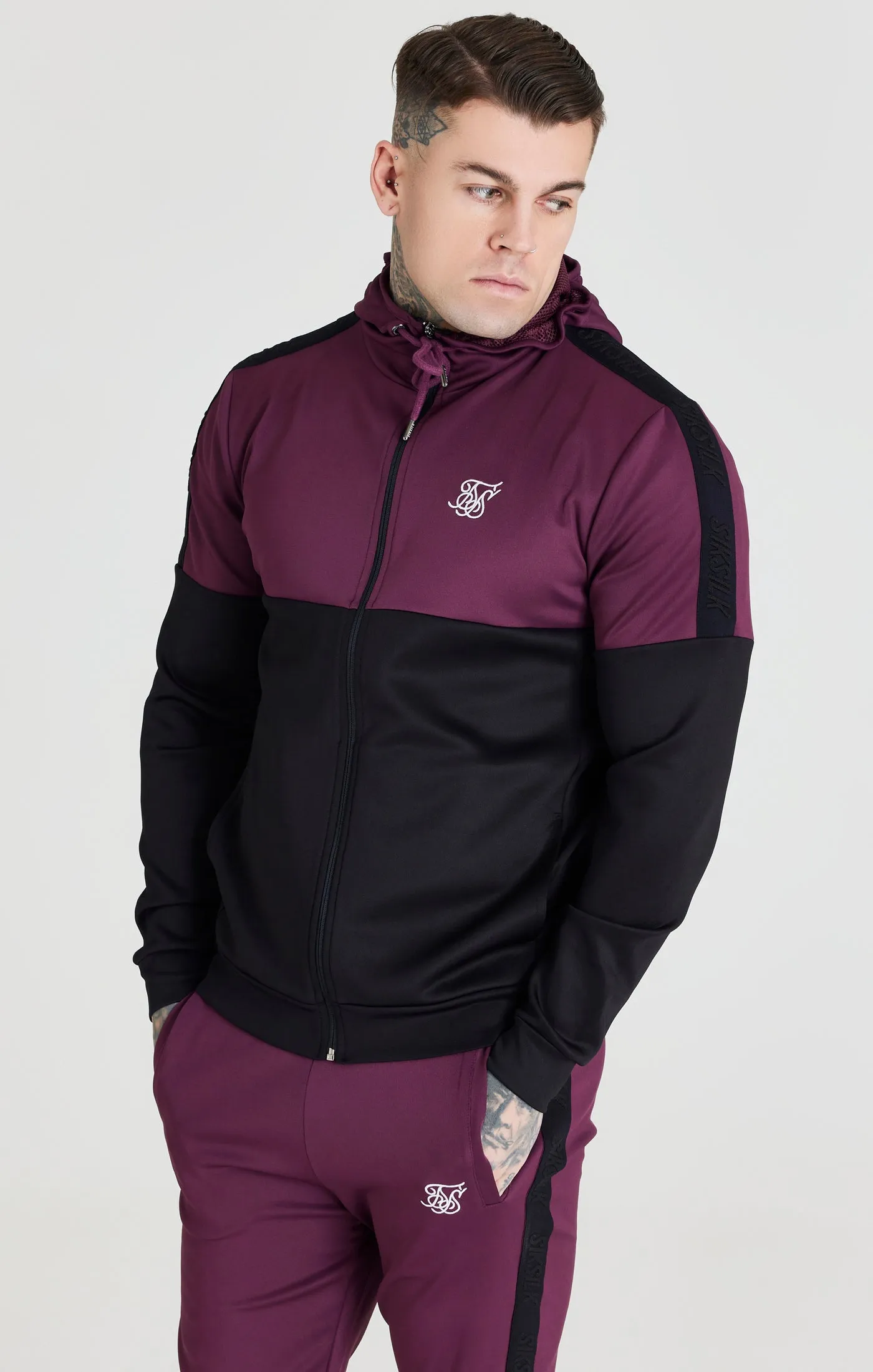 SikSilk Cut & Sew Zip Through Hood - Burgundy & Black sold by Siksilk product image thumbnail 5
