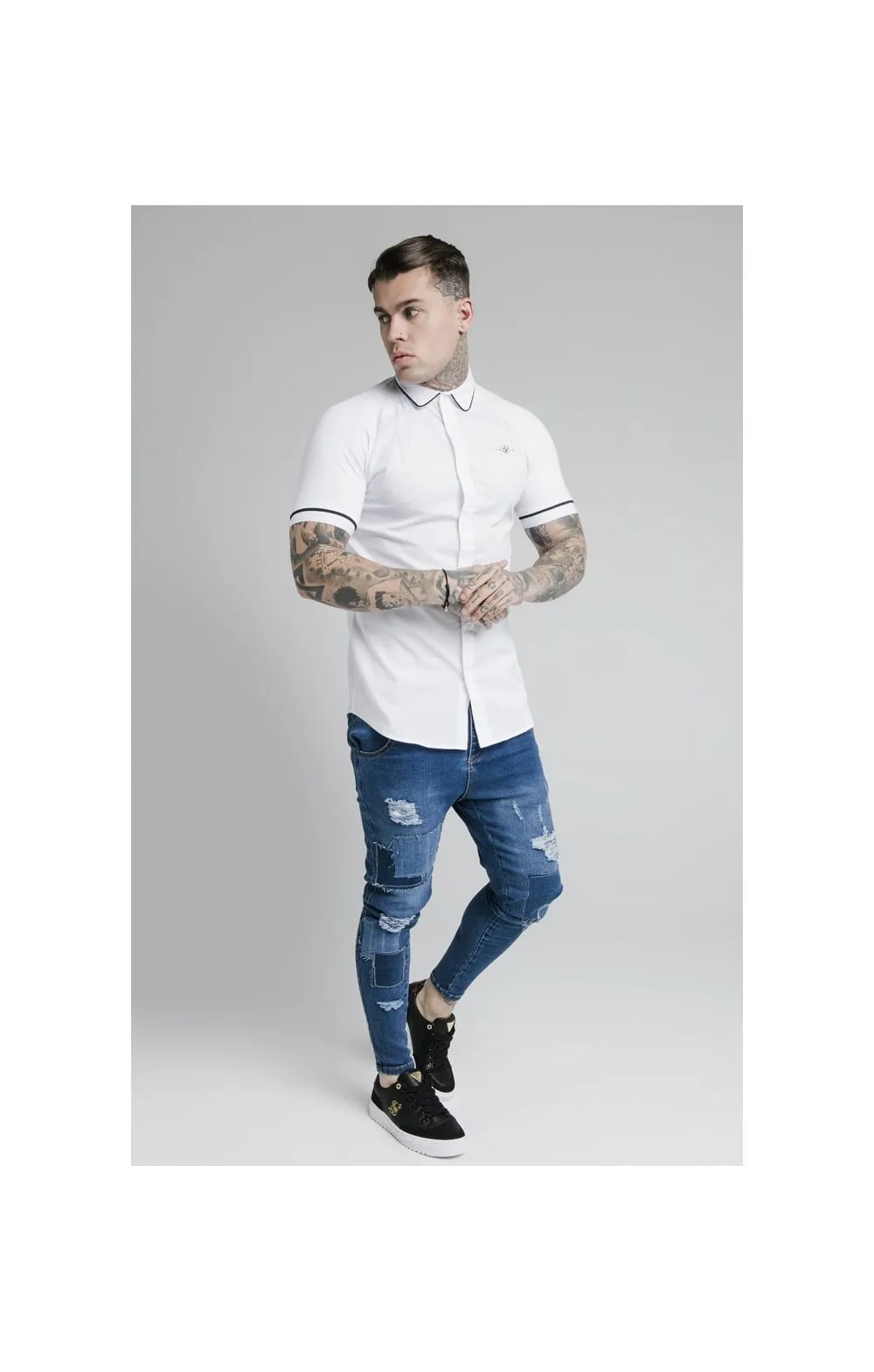SikSilk S/S Piping Inset Cuff Shirt - White sold by Siksilk product image thumbnail 3