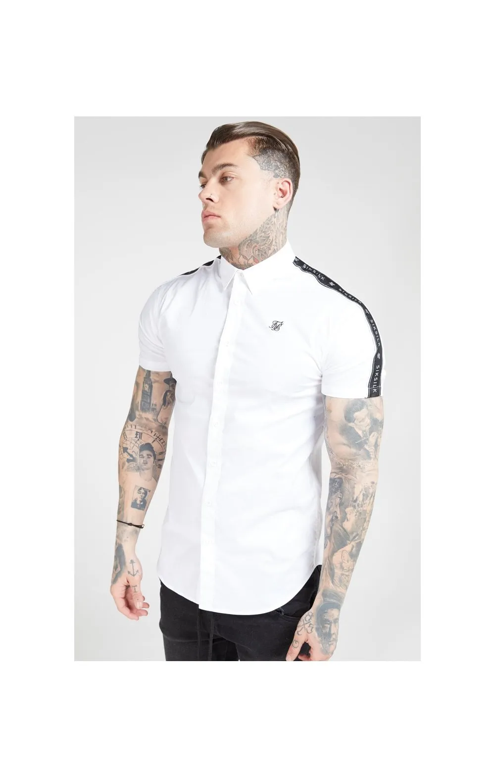 SikSilk S/S Piped Tape Shirt – White sold by Siksilk product image thumbnail 2