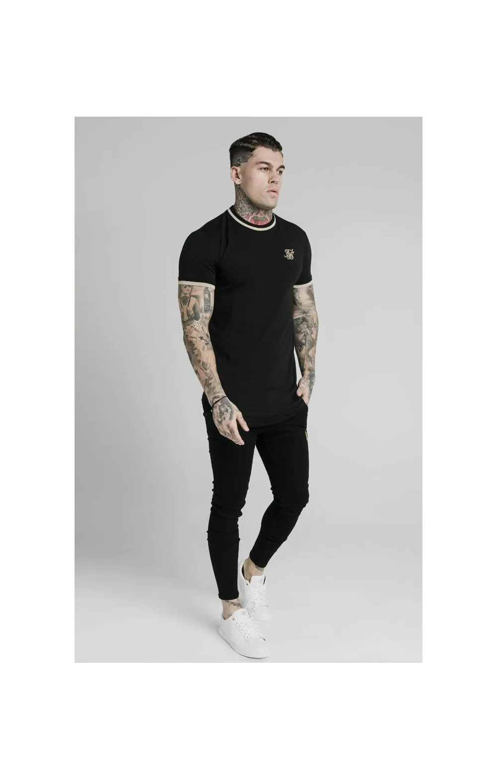 Black Short Sleeve Yarn Rib Fit T-Shirt sold by Siksilk product image thumbnail 4