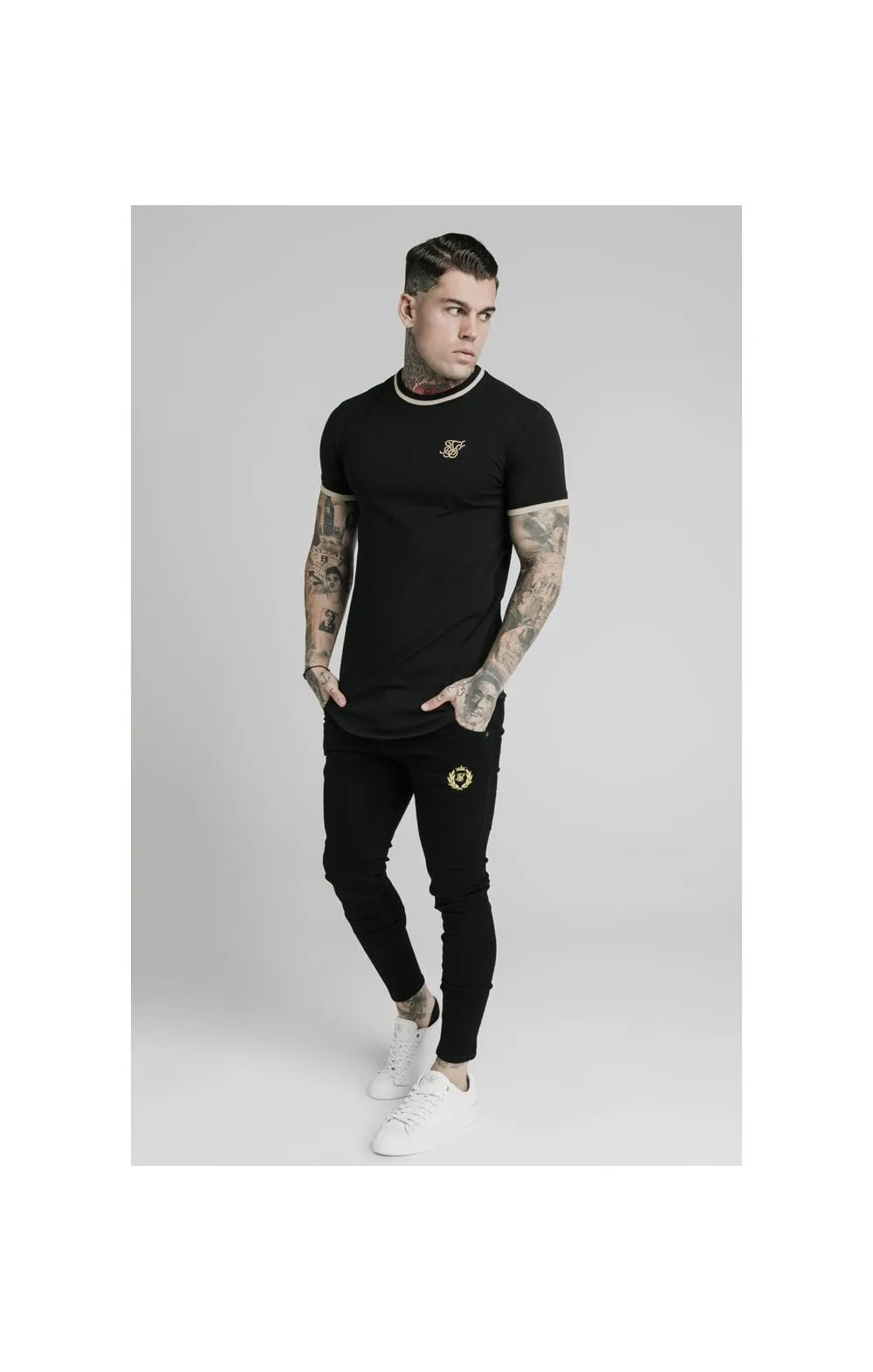 Black Short Sleeve Yarn Rib Fit T-Shirt sold by Siksilk