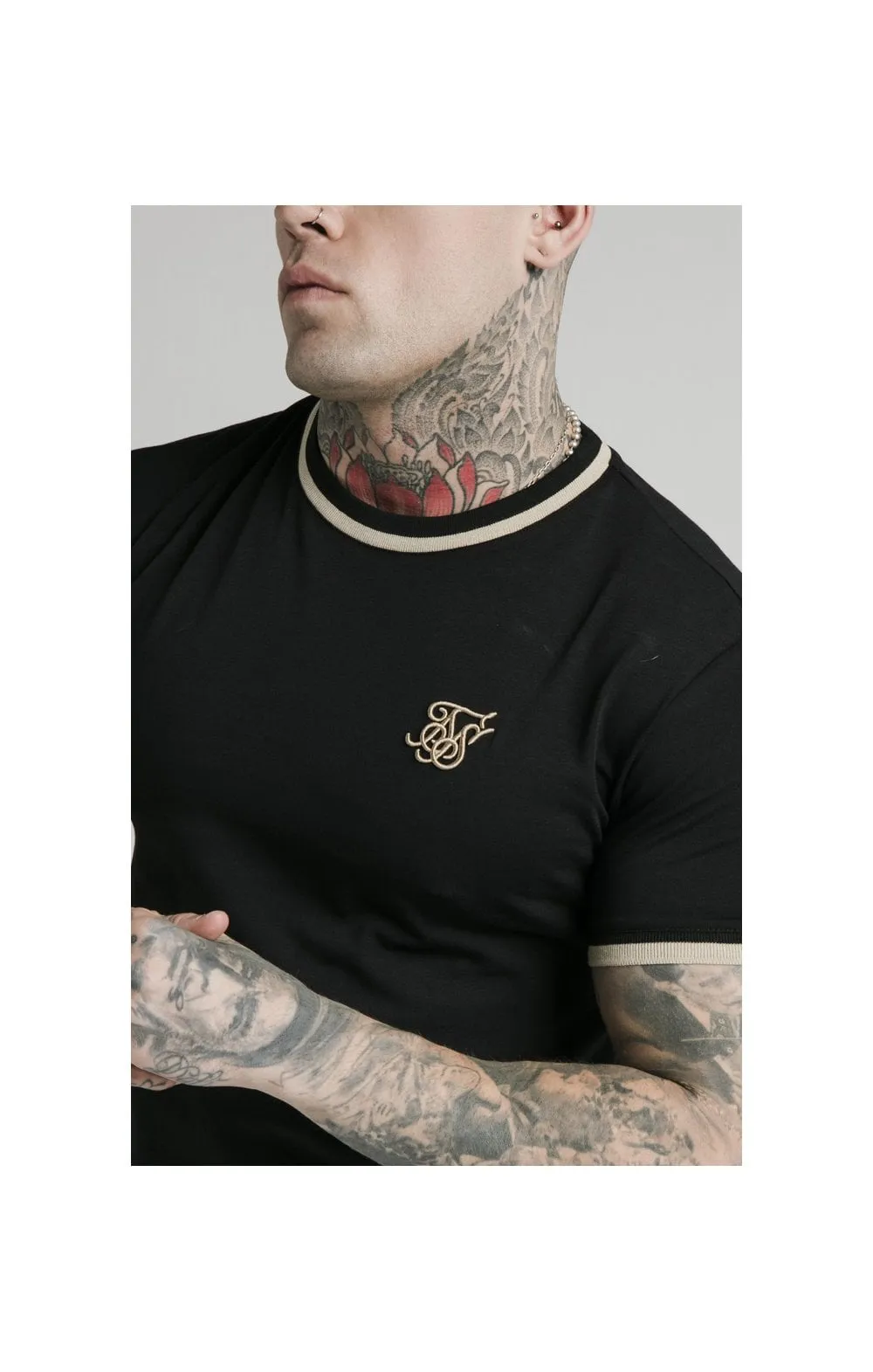 Black Short Sleeve Yarn Rib Fit T-Shirt sold by Siksilk product image thumbnail 2